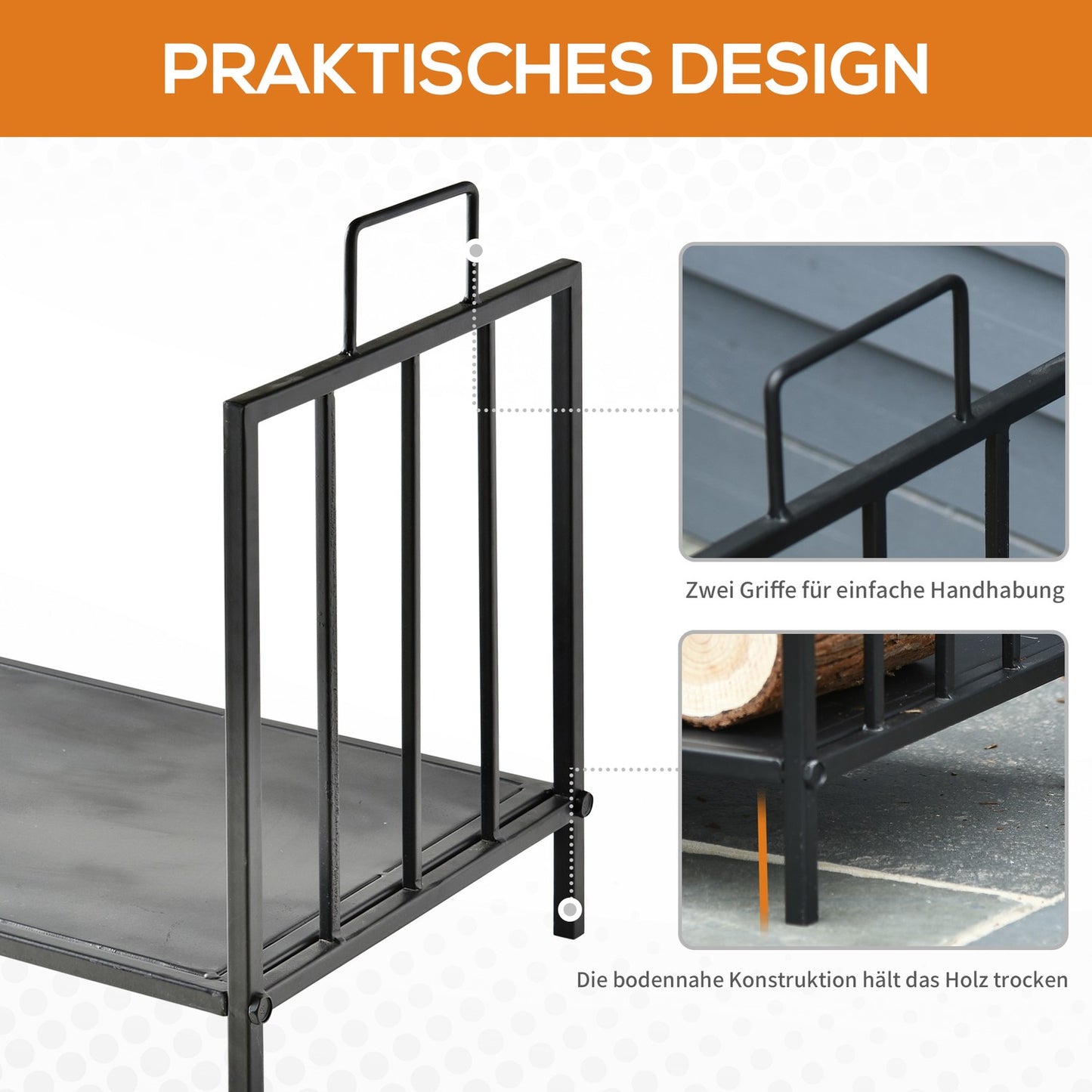 Firewood Rack, Indoor/Outdoor Metal, Black, 44.5x33x46.5 cm