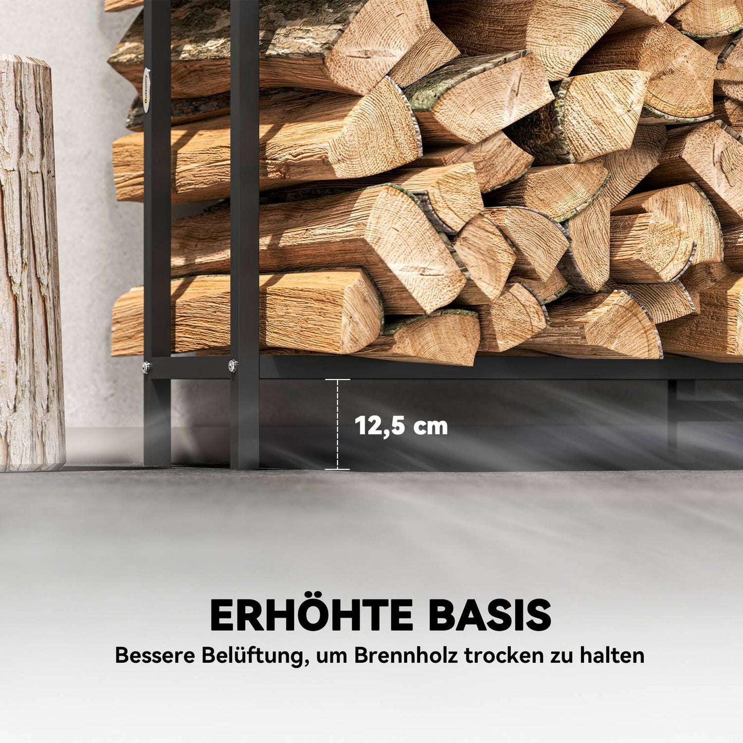 Firewood Rack, Metal, 199x30x121 cm, 300kg Capacity