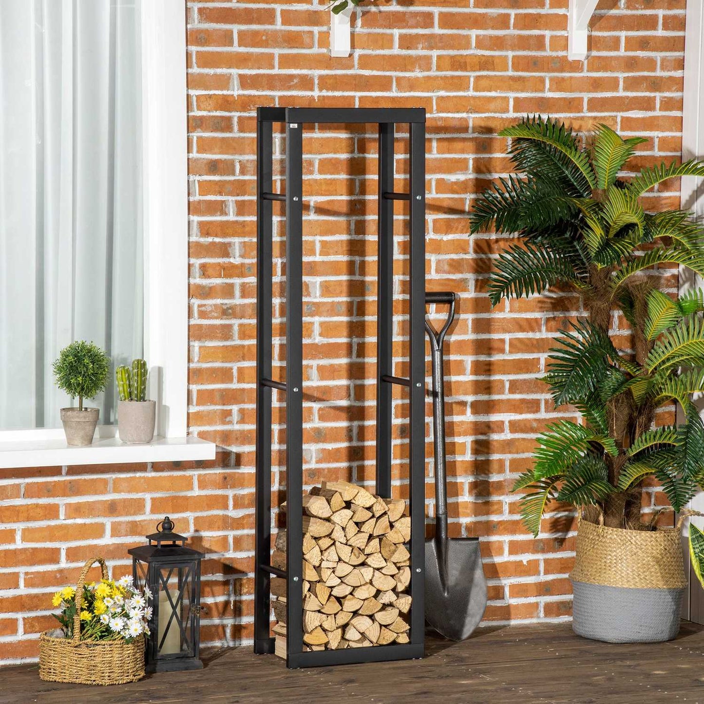Firewood Rack, Metal, 40x25x150 cm, Holds Up to 100kg