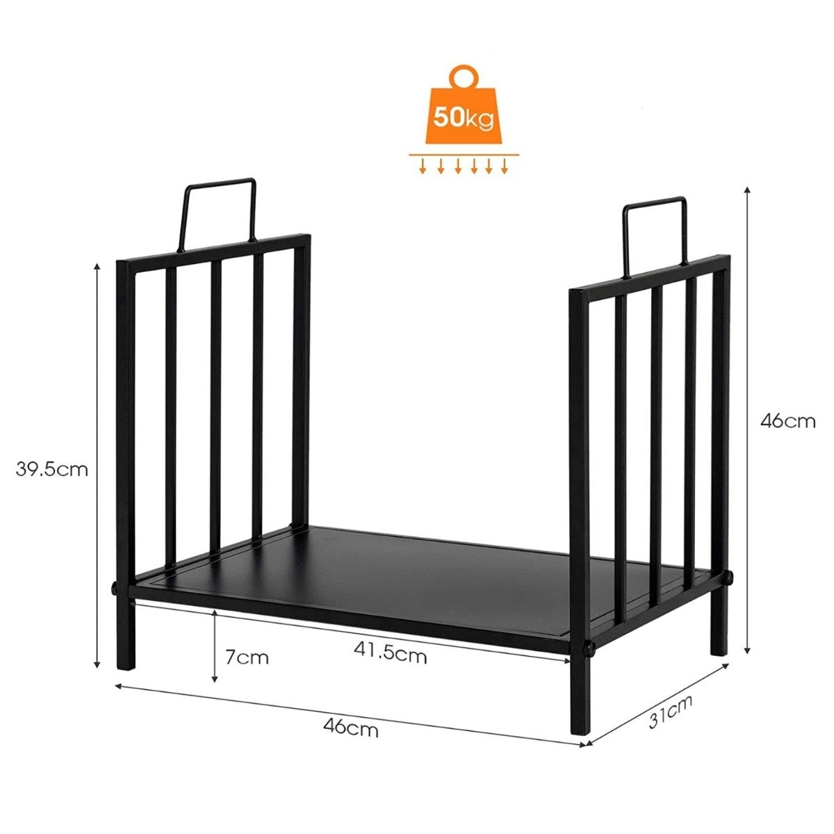 Firewood Rack, Metal, 50kg Capacity, 46x31x46cm, Black
