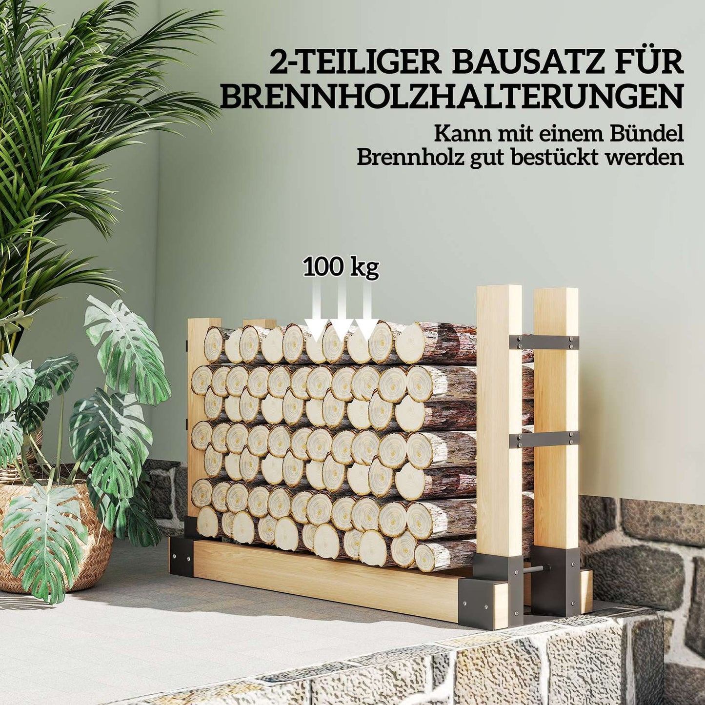 Firewood Rack Set, Adjustable Metal, Black, 33.5x10x15.5cm