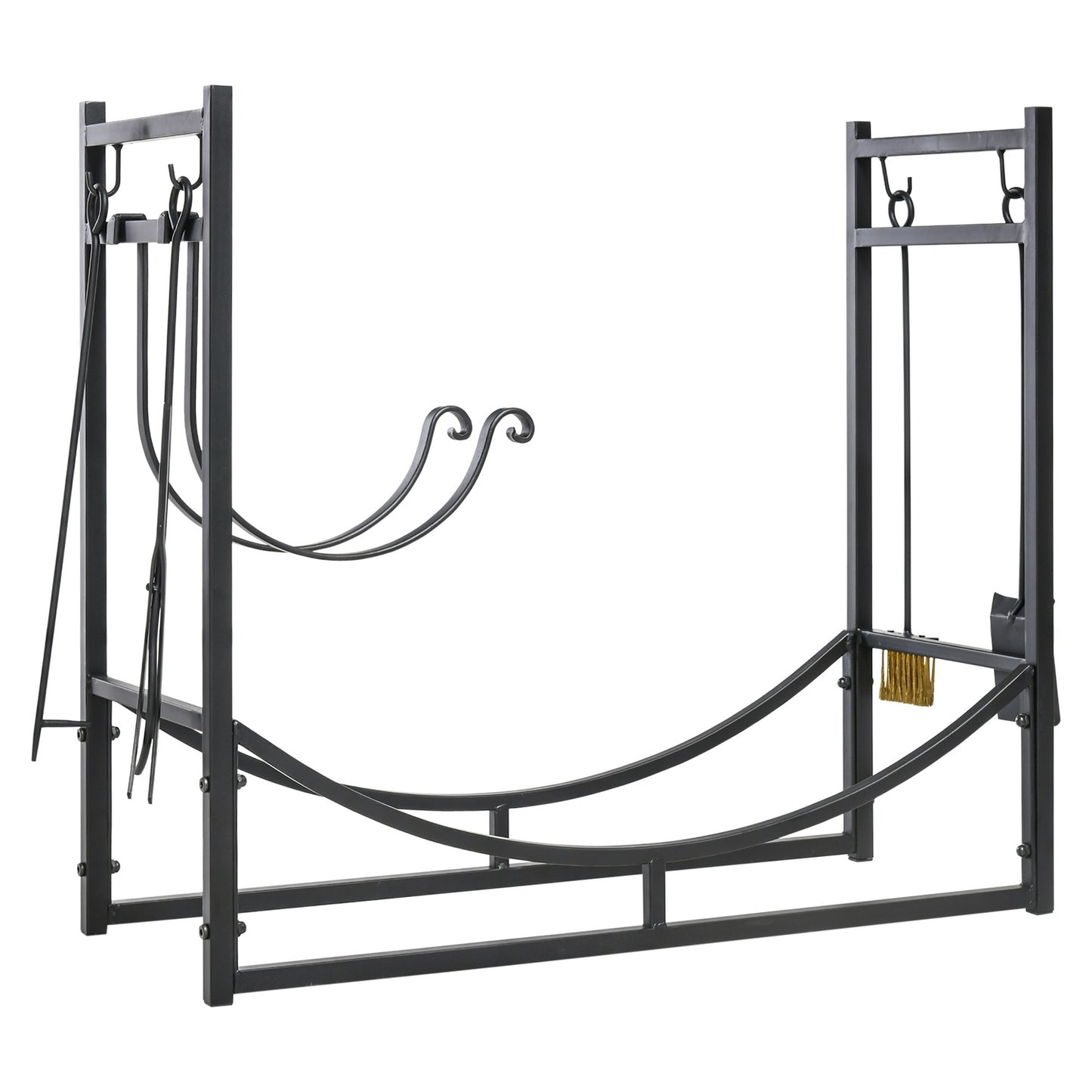 Wood rack, 2-layer metal with hooks, 84x33x76 cm