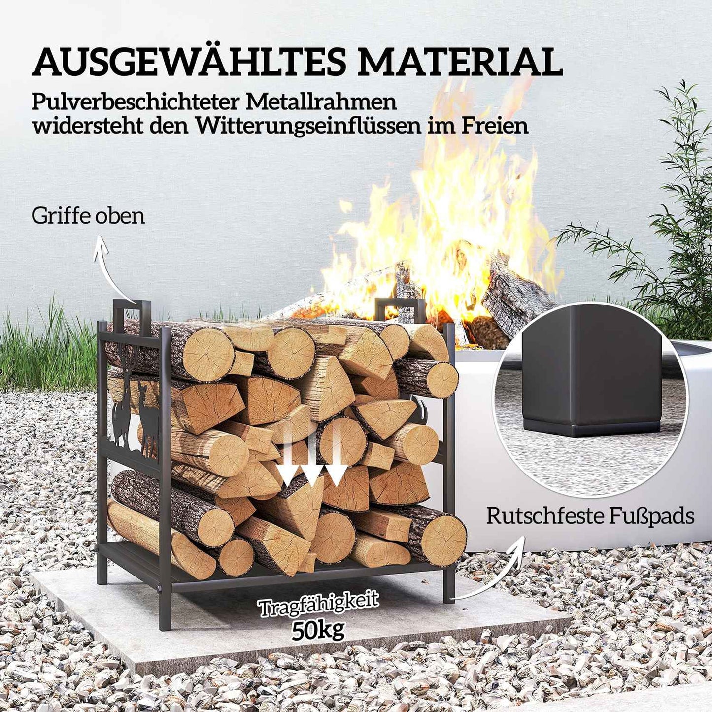 Firewood Rack for Indoor Use, Metal, 42.5x33.5x43 cm
