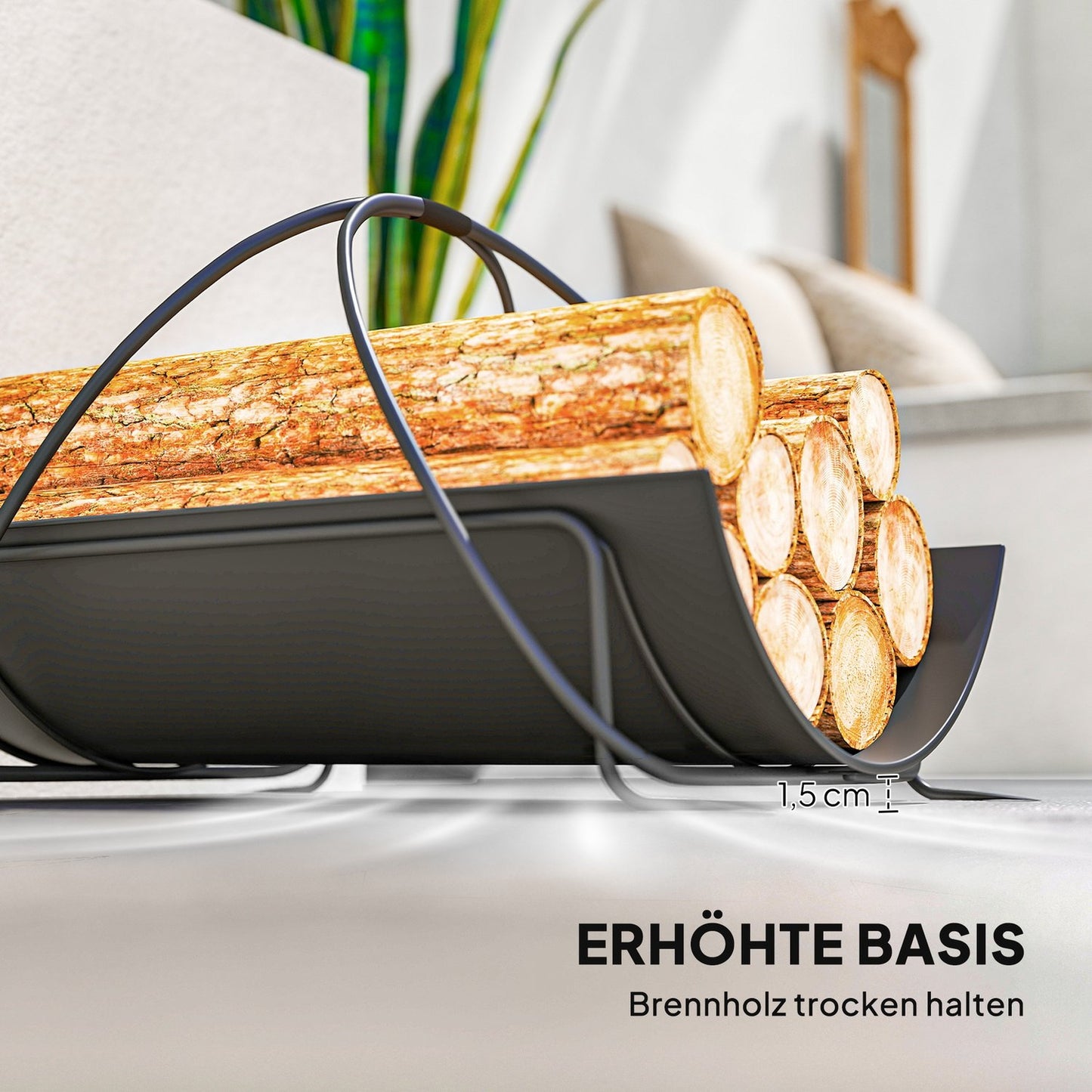 Firewood Rack for Indoors, 51x38x33cm, Metal Handle