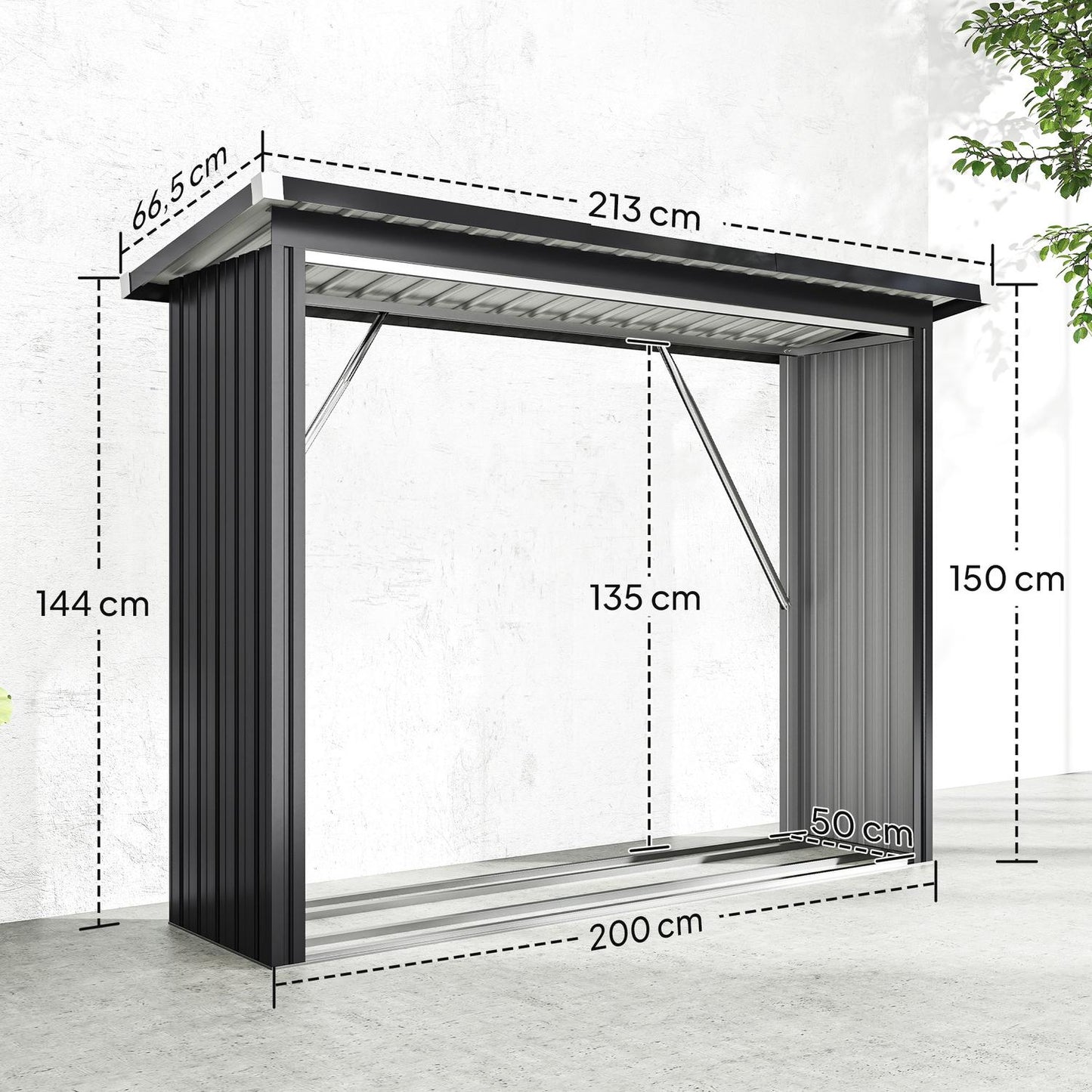 Firewood Shed, Steel, Elevated Floor, 213x66.5x150 cm