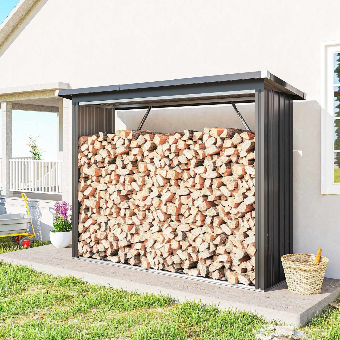 Firewood Shed, Steel, Elevated Floor, 213x66.5x150 cm