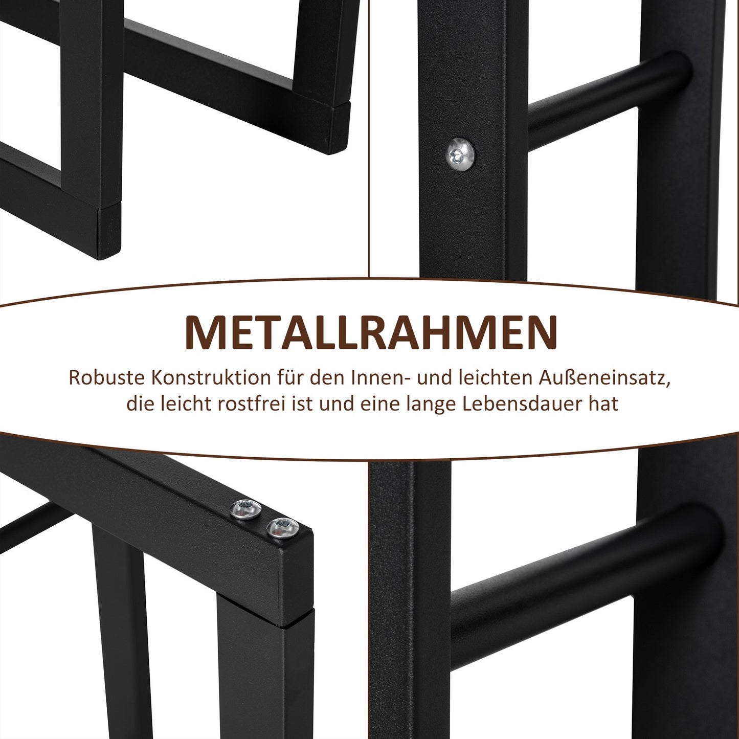 Wood rack in steel, 100 kg capacity, black, 60x25x100 cm