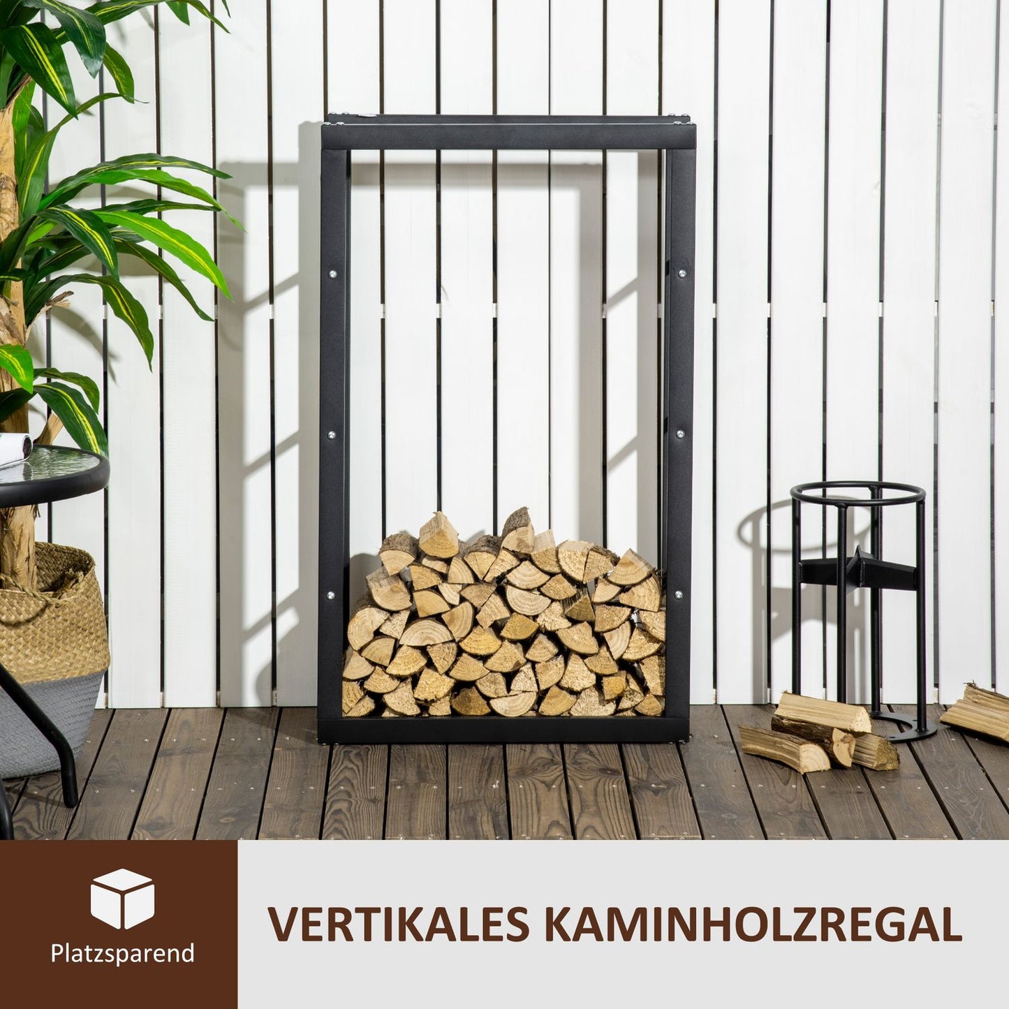 Wood rack in steel, 100 kg capacity, black, 60x25x100 cm