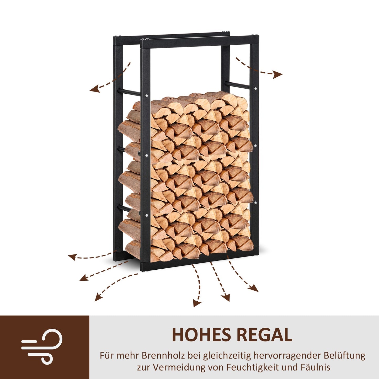 Wood rack in steel, 100 kg capacity, black, 60x25x100 cm