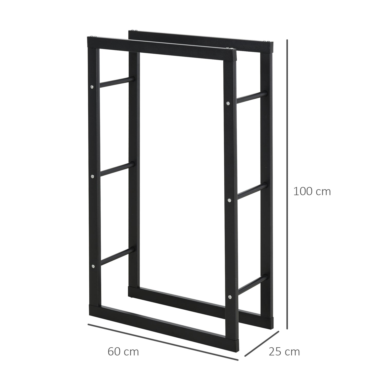 Wood rack in steel, 100 kg capacity, black, 60x25x100 cm