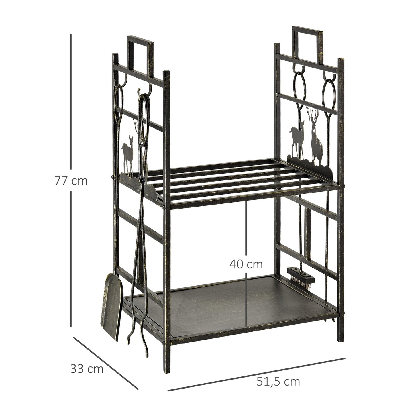Wood stand with tools, iron, gold, 51.5 x 33 x 77 cm