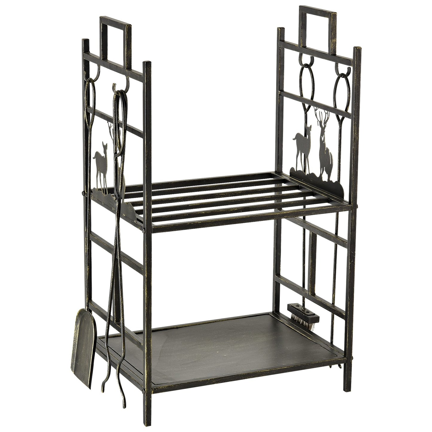Wood stand with tools, iron, gold, 51.5 x 33 x 77 cm