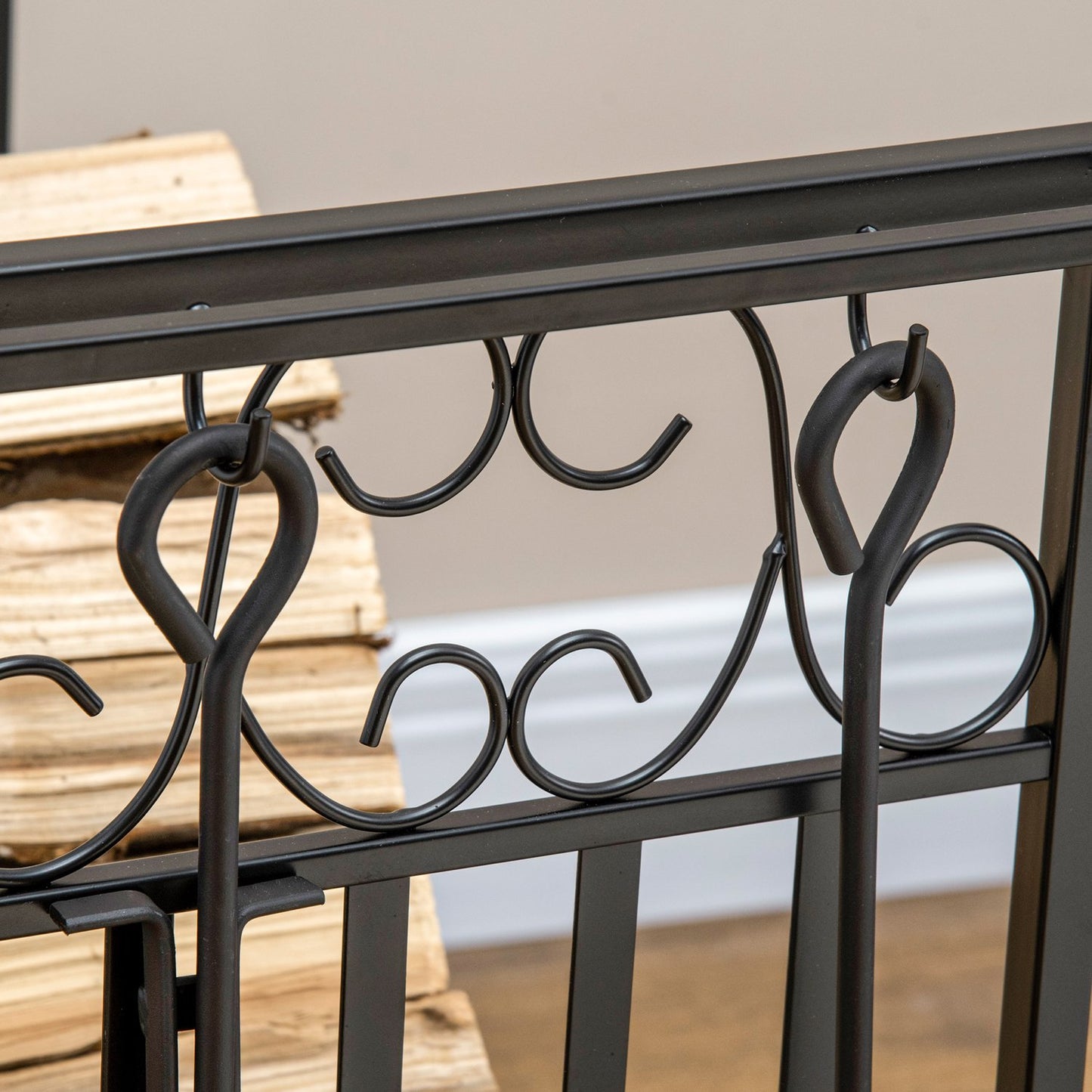 Wood rack in steel with stove tools, 75x30x60 cm