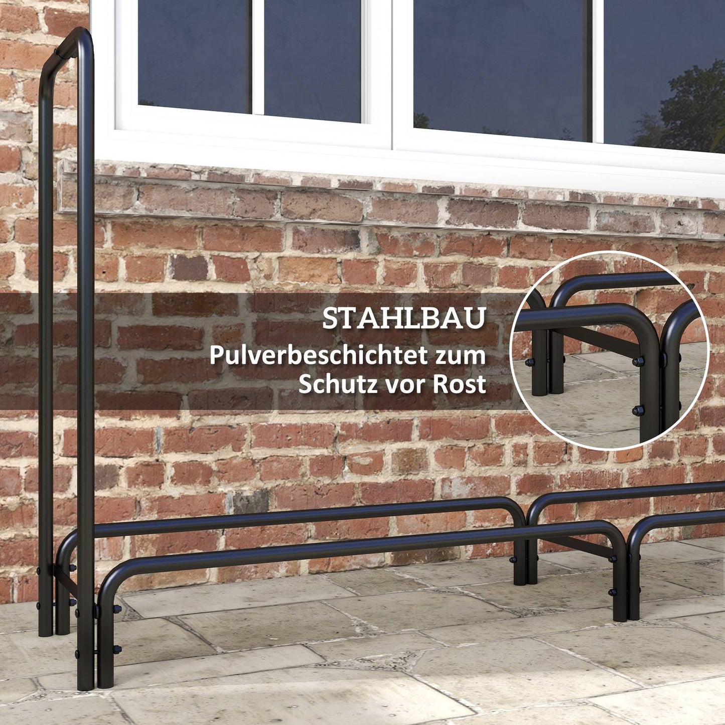 Firewood rack, 0.67 m³, with carrying bag & cover, metal frame, up to 200 kg, 240 x 36 x 99 cm, black