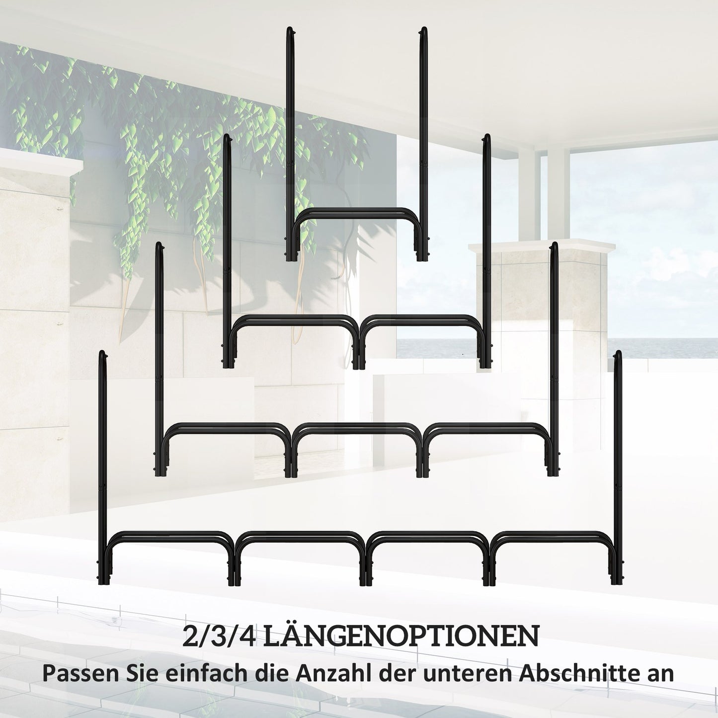 Firewood rack, 0.67 m³, with carrying bag & cover, metal frame, up to 200 kg, 240 x 36 x 99 cm, black