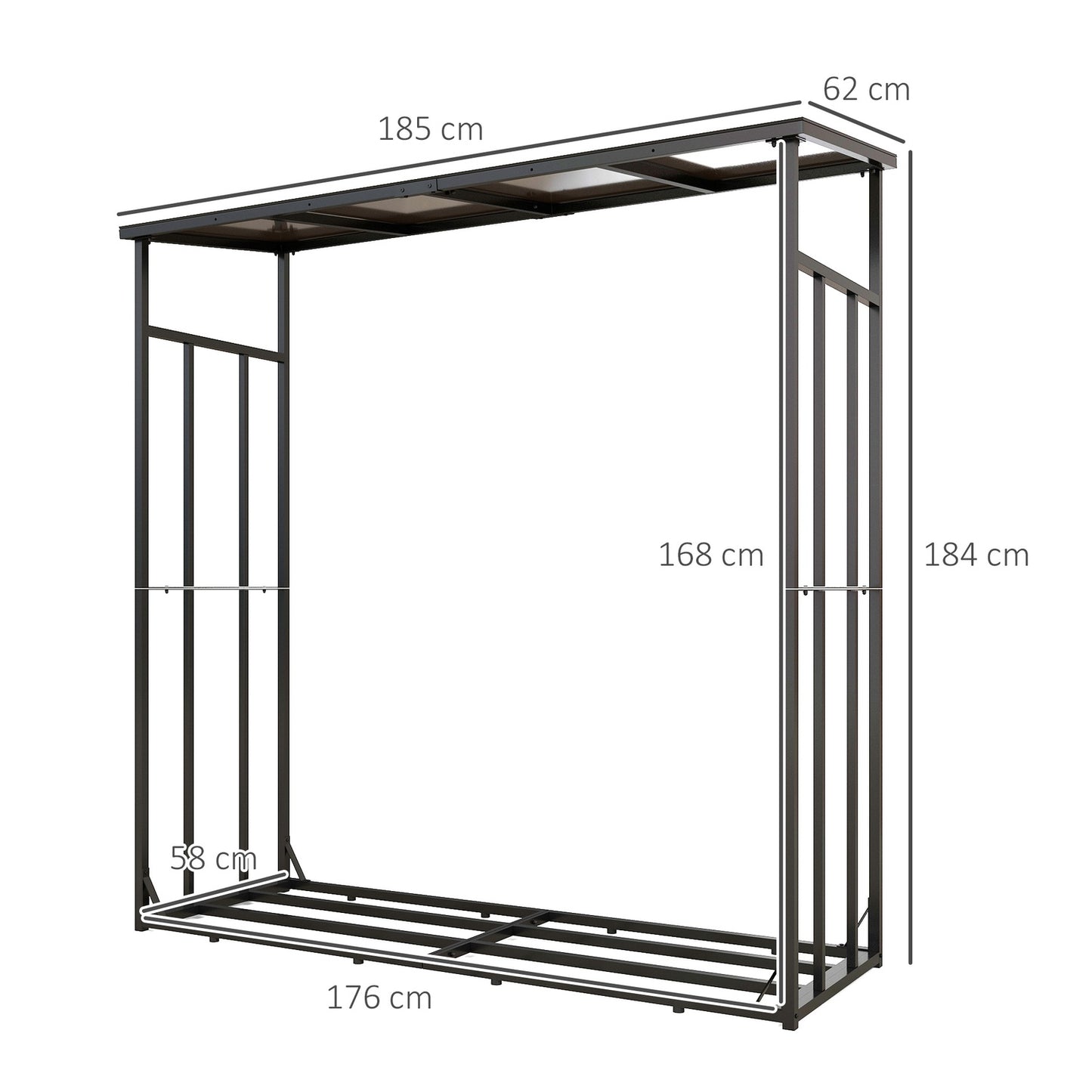 Metal wood rack with lid, 2000 kg capacity, black