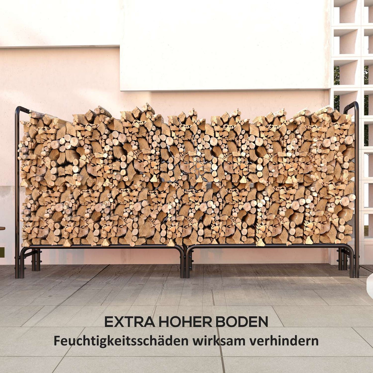 Adjustable firewood rack, metal, 200x36x99 cm with lid
