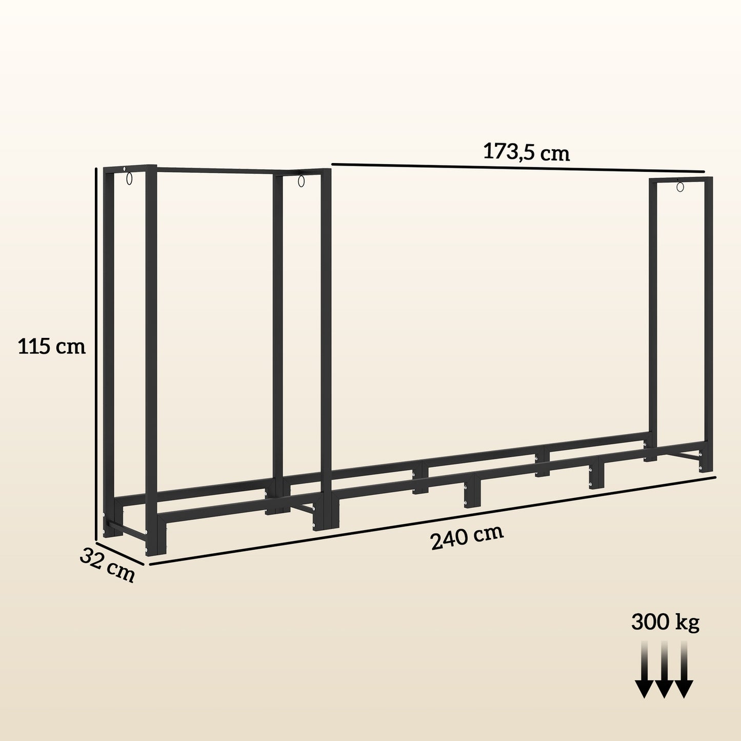Steel wood rack - 2 sections, 3 hooks, 300 kg capacity