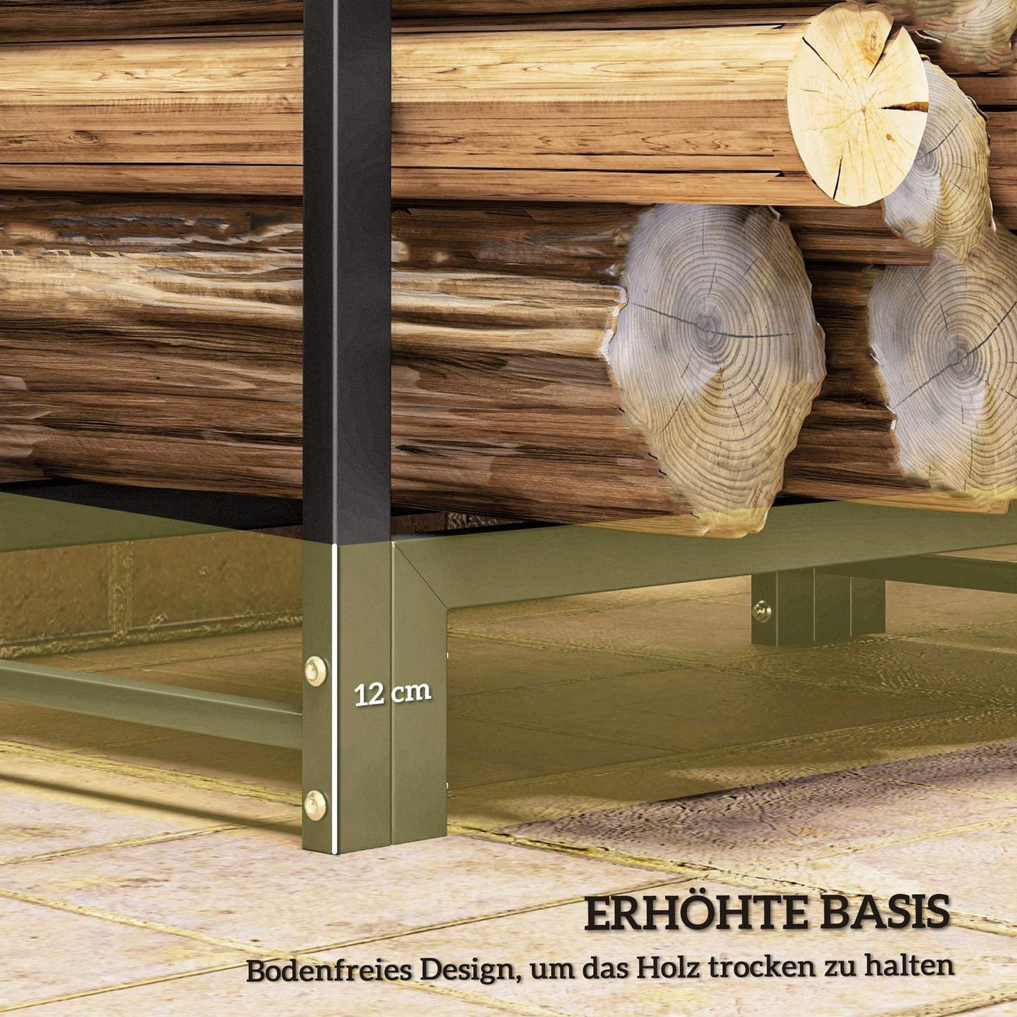 Steel wood rack - 2 sections, 3 hooks, 300 kg capacity