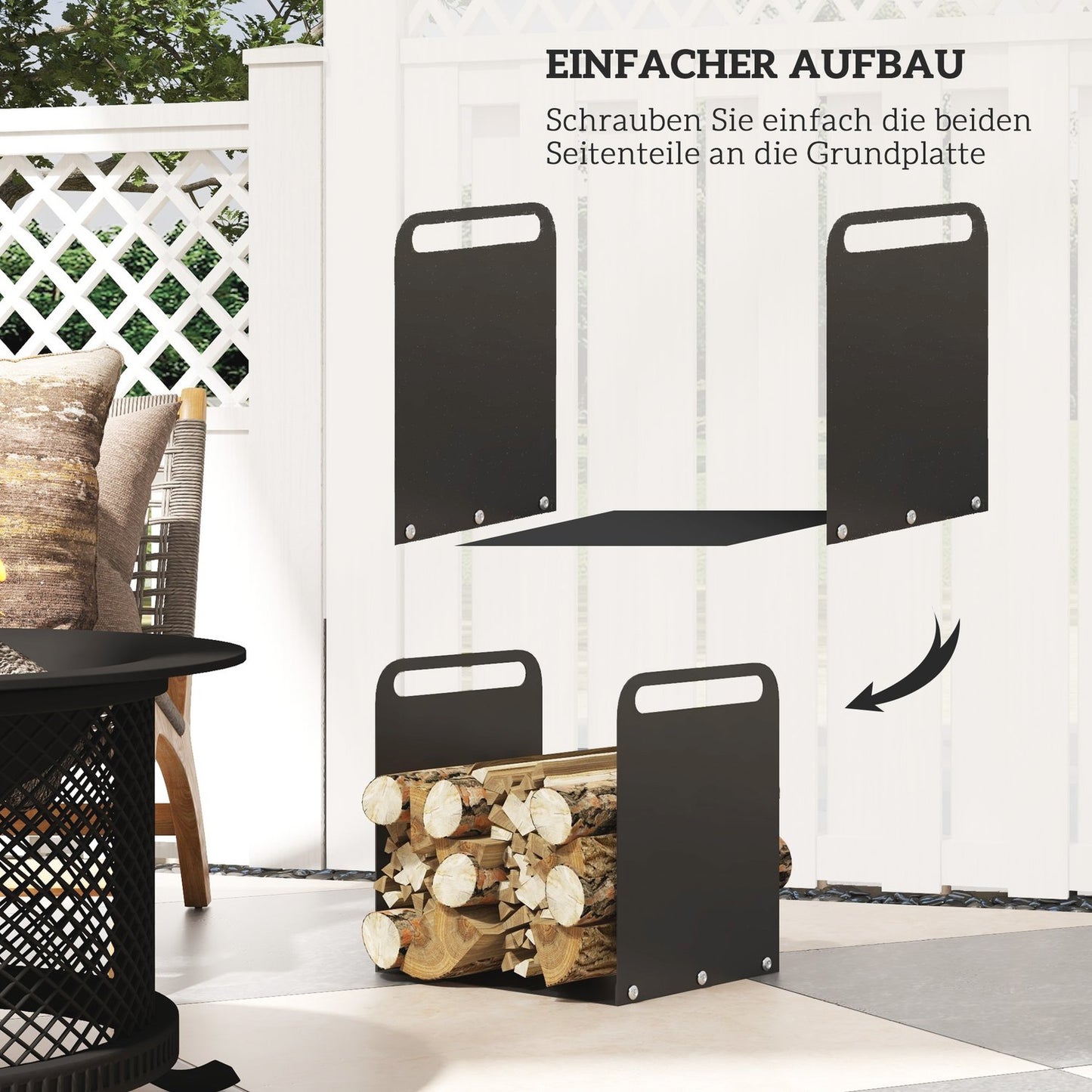 Steel firewood rack with handle - 36.5 x 30 x 36 cm, 30 kg capacity