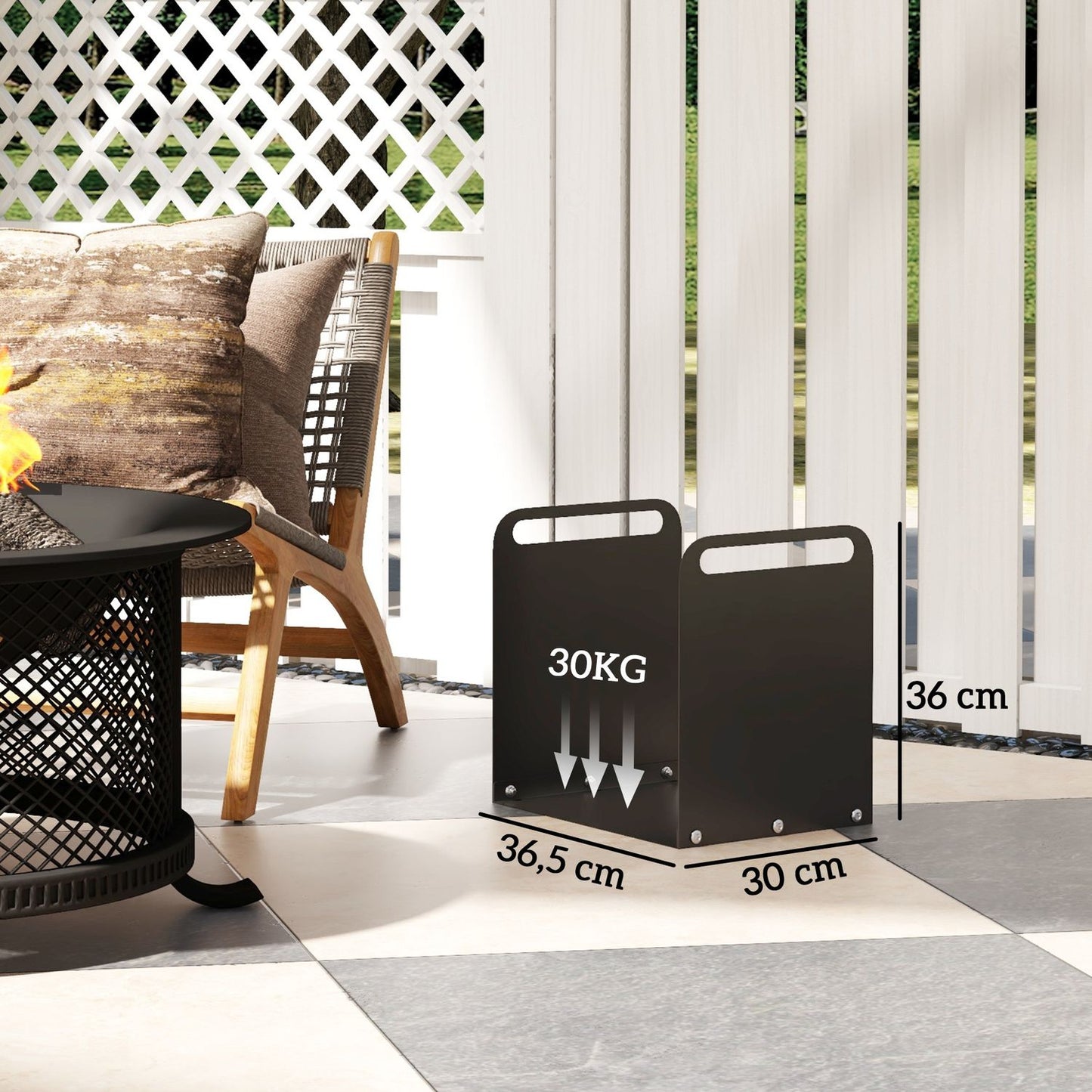 Steel firewood rack with handle - 36.5 x 30 x 36 cm, 30 kg capacity
