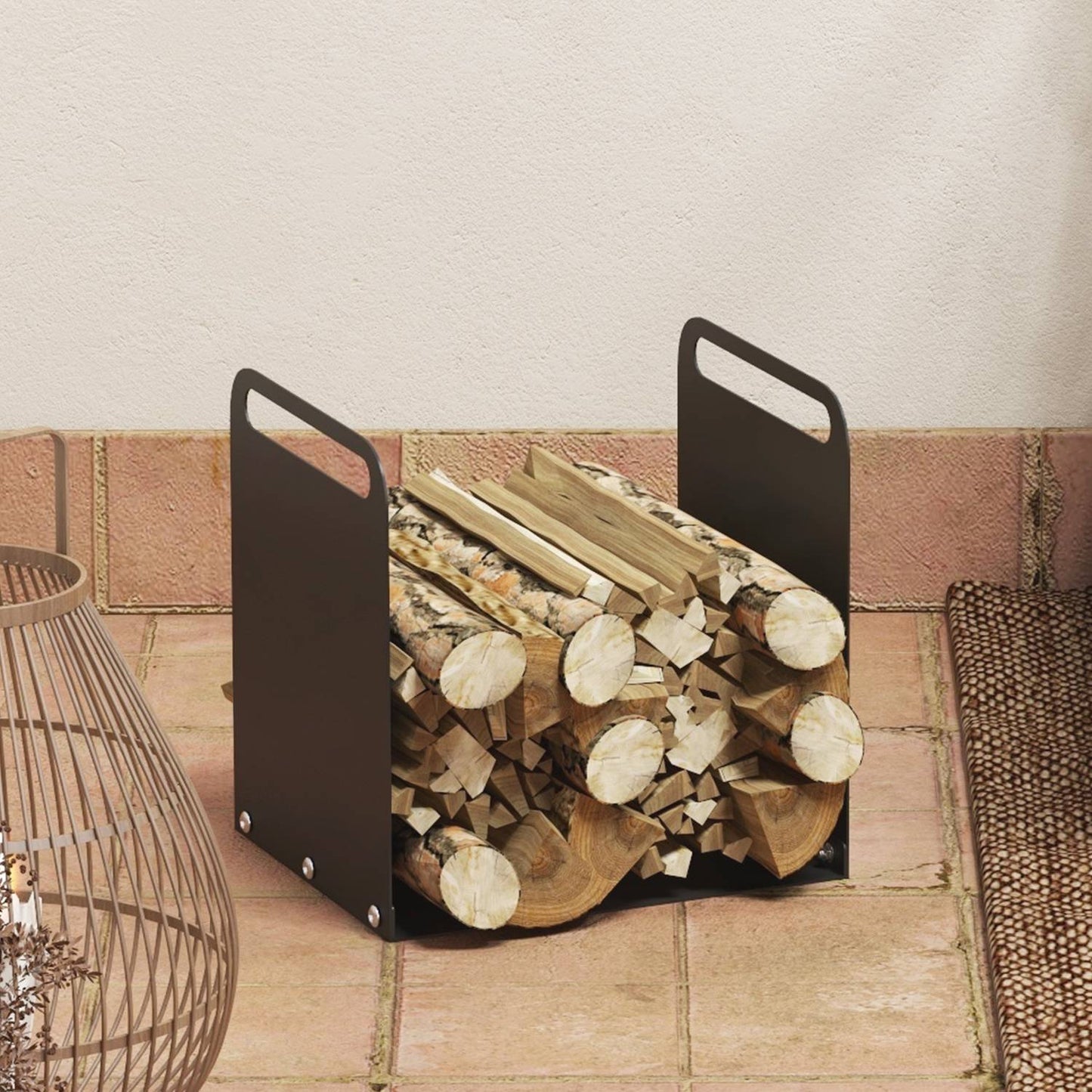 Steel firewood rack with handle - 36.5 x 30 x 36 cm, 30 kg capacity