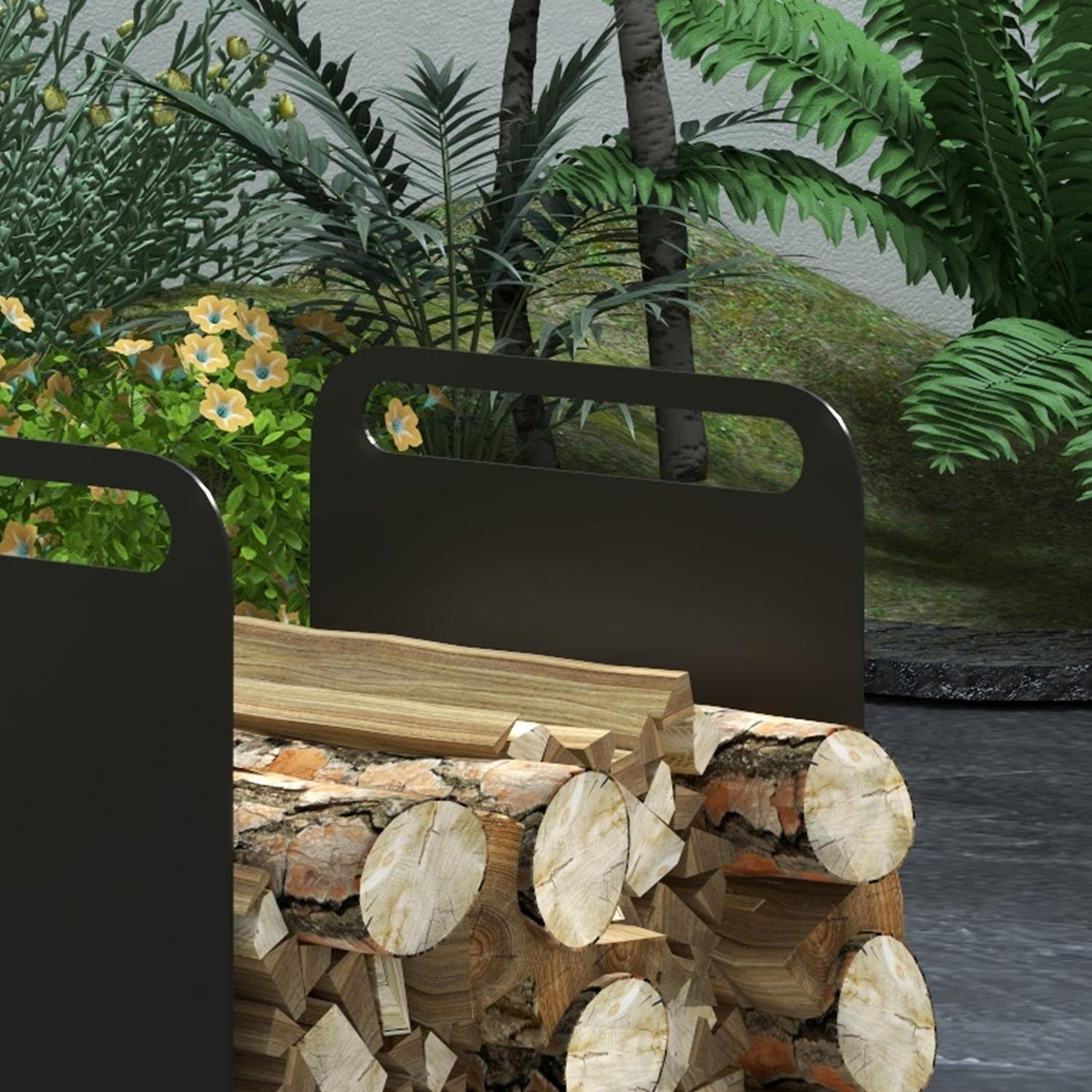 Steel firewood rack with handle - 36.5 x 30 x 36 cm, 30 kg capacity