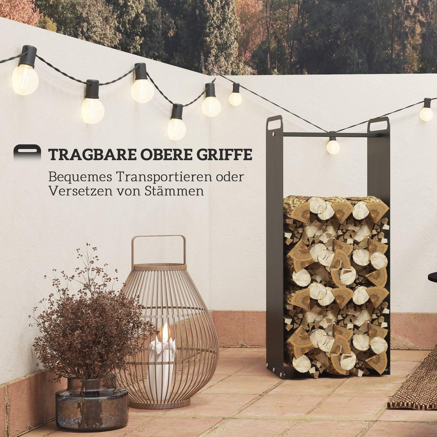 Wood rack in steel with handle, 30 kg capacity, indoor/outdoor