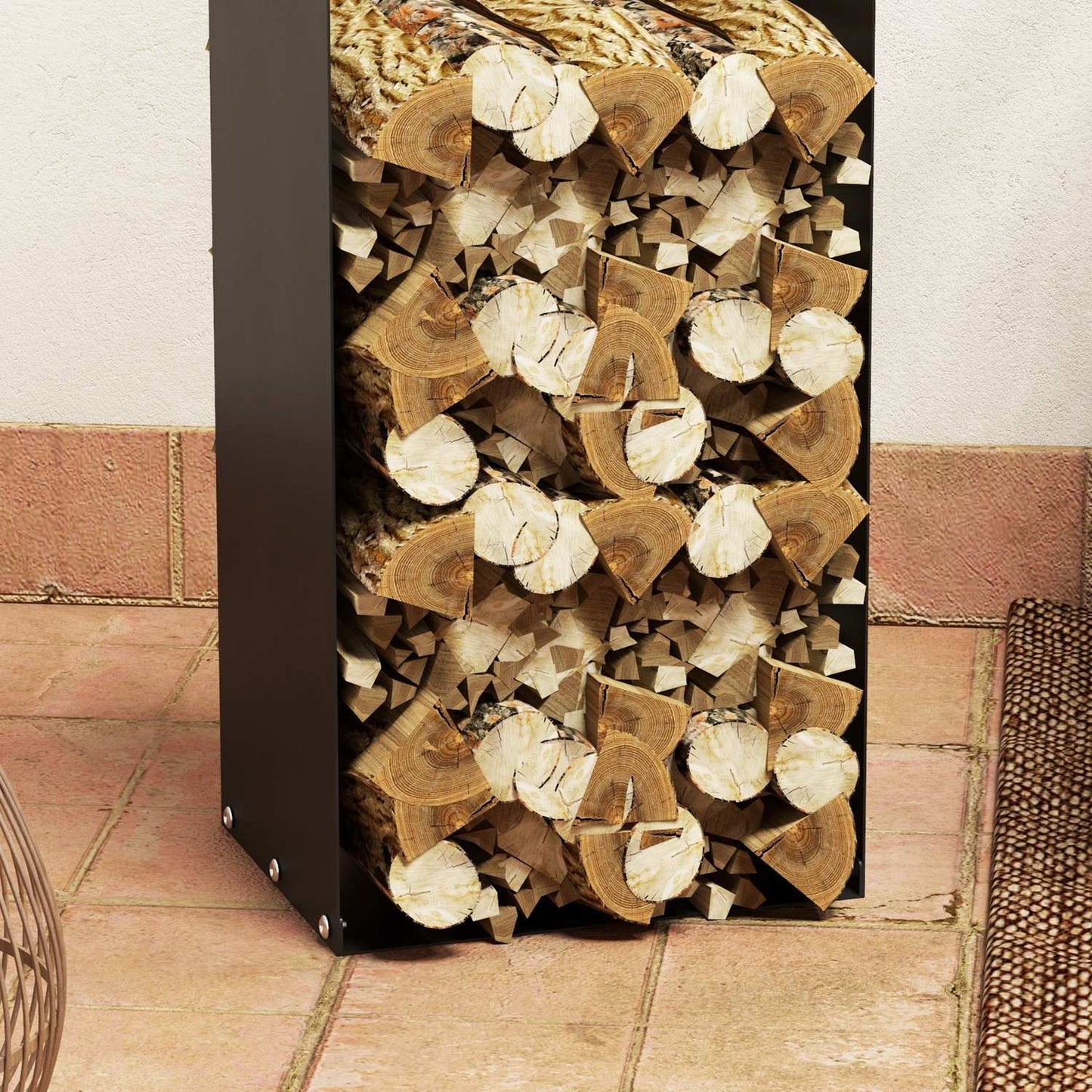 Wood rack in steel with handle, 30 kg capacity, indoor/outdoor