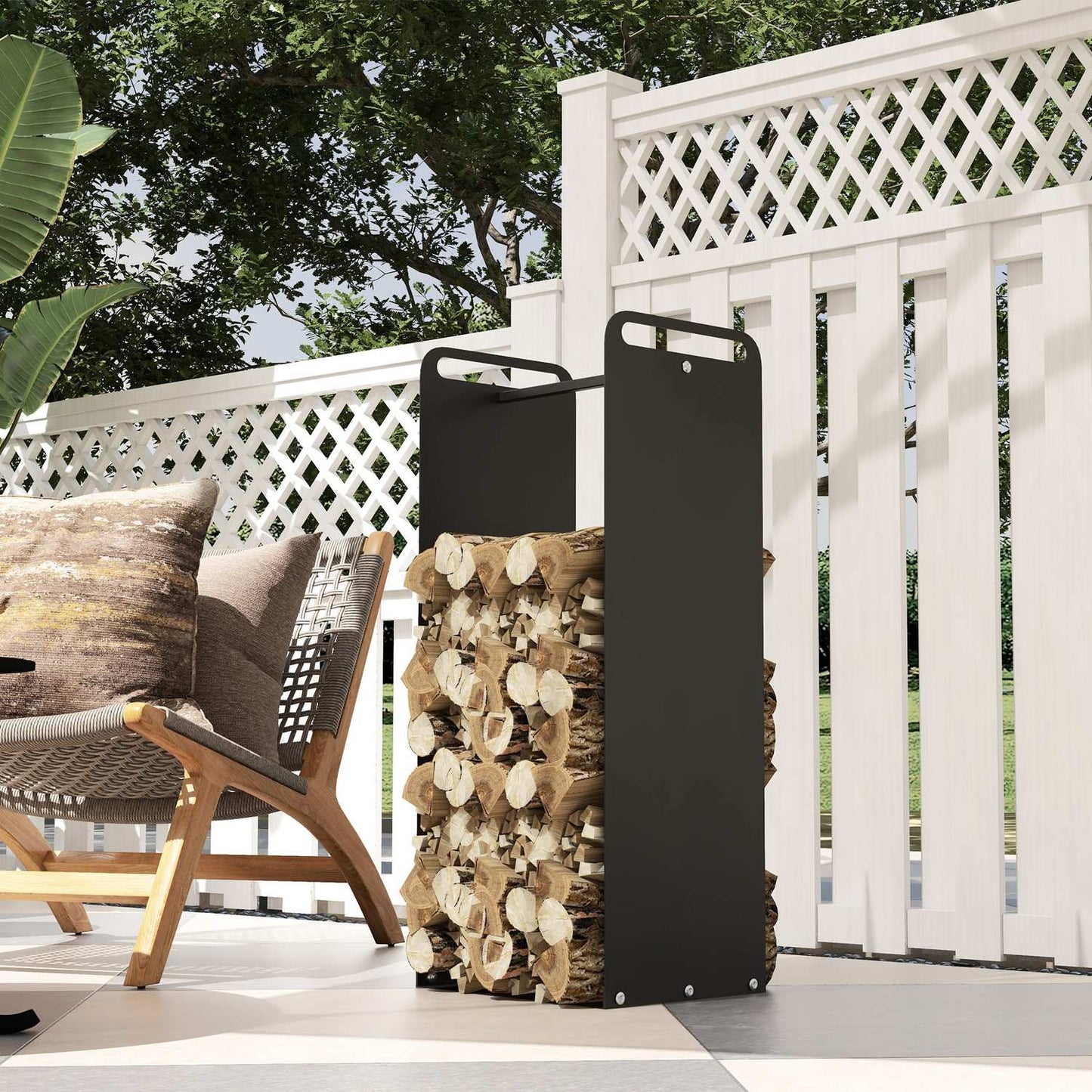 Wood rack in steel with handle, 30 kg capacity, indoor/outdoor