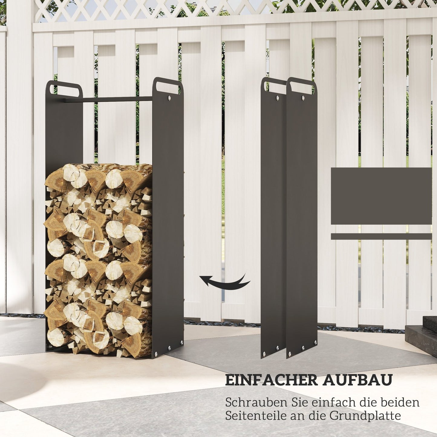 Wood rack in steel with handle, 30 kg capacity, indoor/outdoor