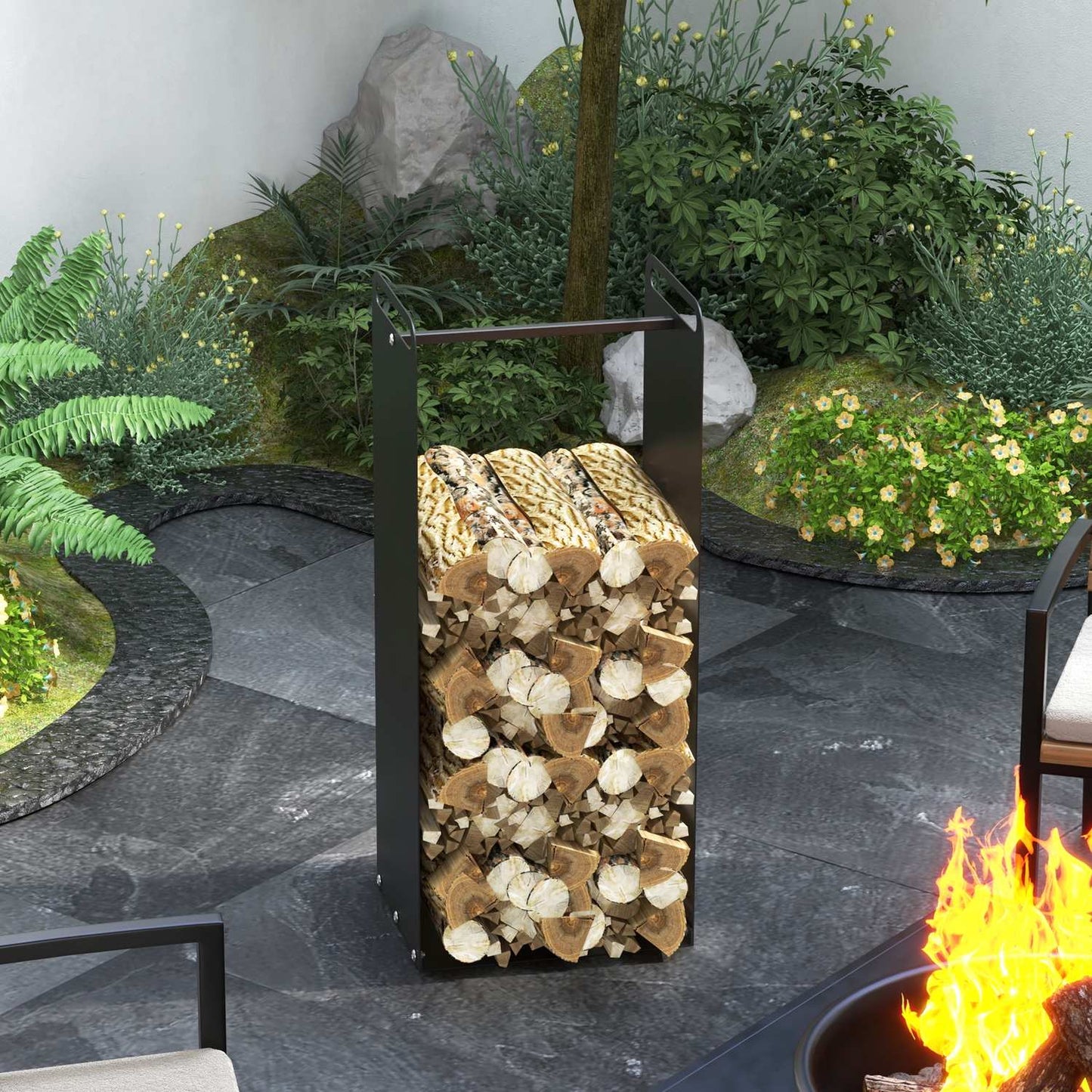 Wood rack in steel with handle, 30 kg capacity, indoor/outdoor
