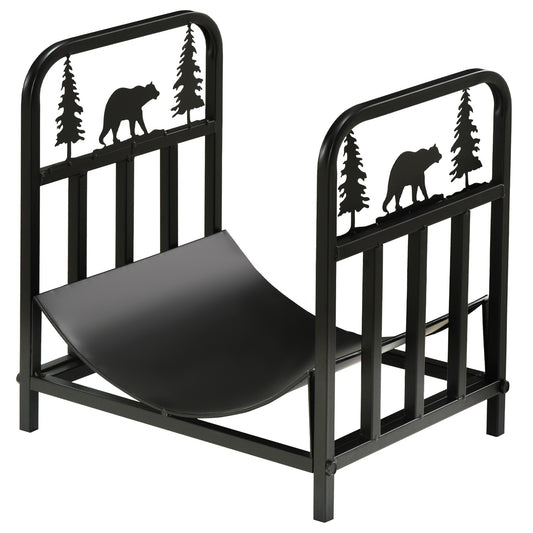 Metal firewood rack with handle, 50 kg capacity, black