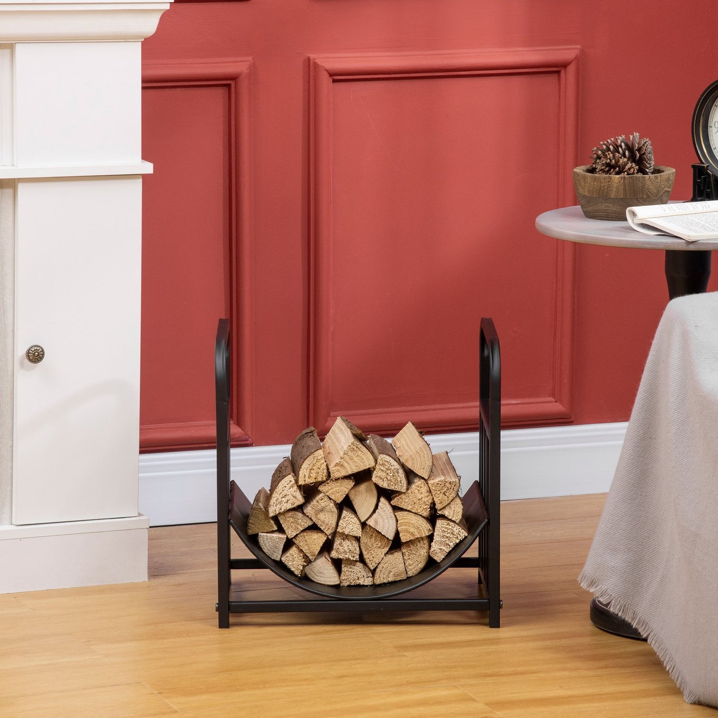 Metal firewood rack with handle, 50 kg capacity, black