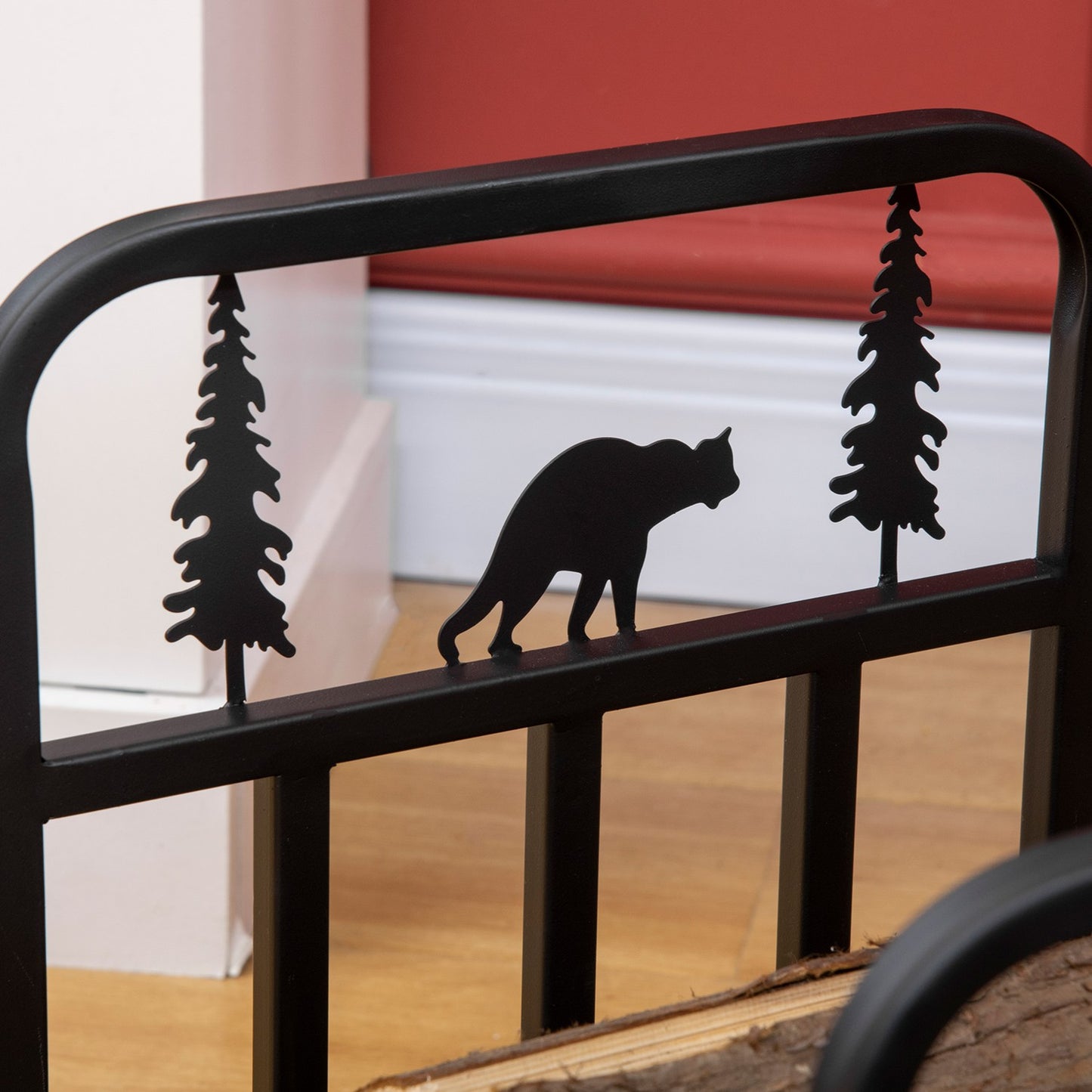 Metal firewood rack with handle, 50 kg capacity, black