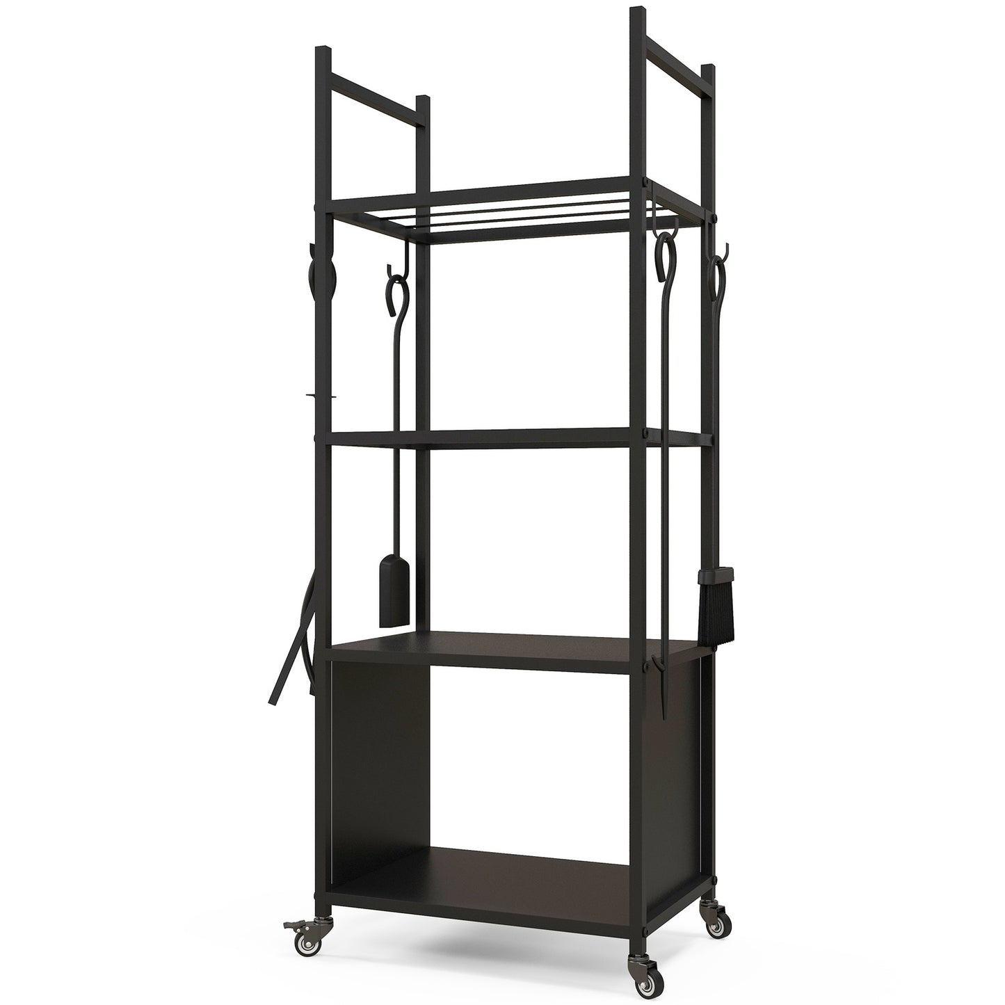 Wood rack in metal with wheels, 4 shelves, 60 kg