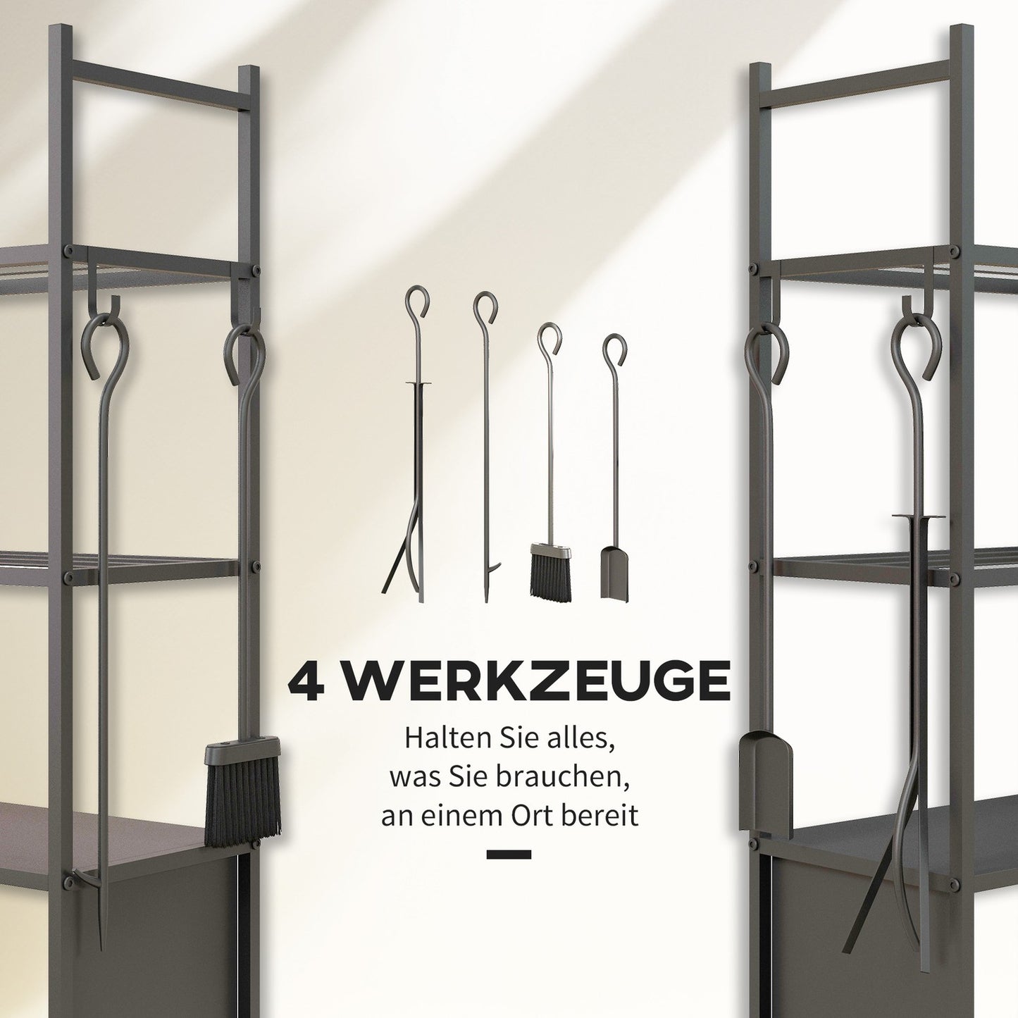 Wood rack in metal with wheels, 4 shelves, 60 kg