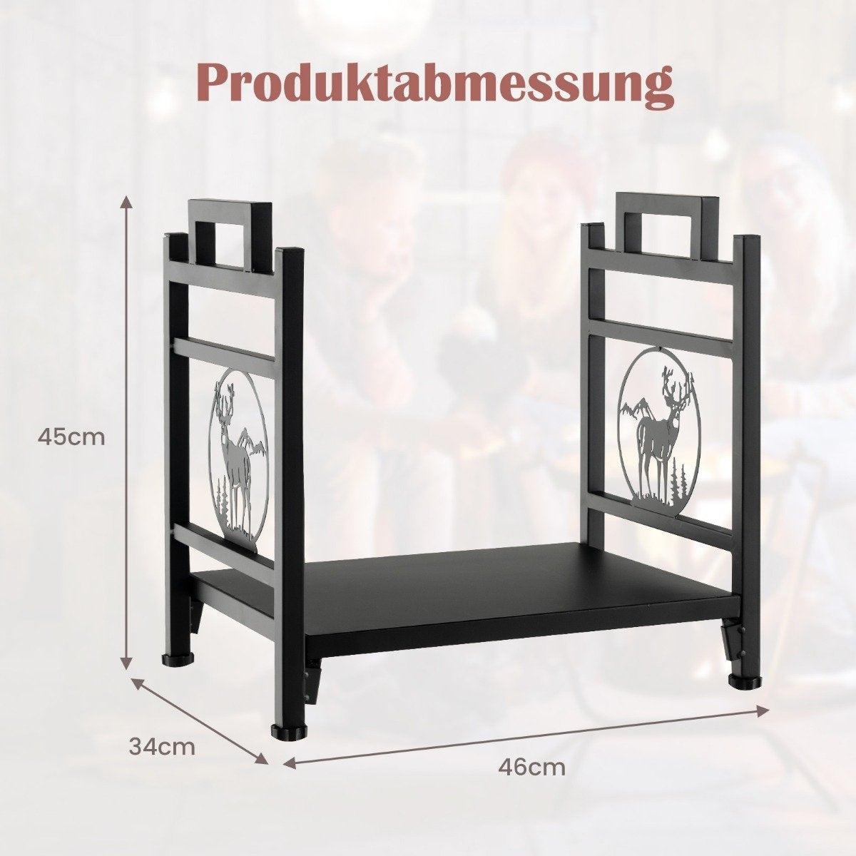 Firewood rack Metal firewood stand with handles & adjustable foot pads 46 x 34 x 45 cm Black