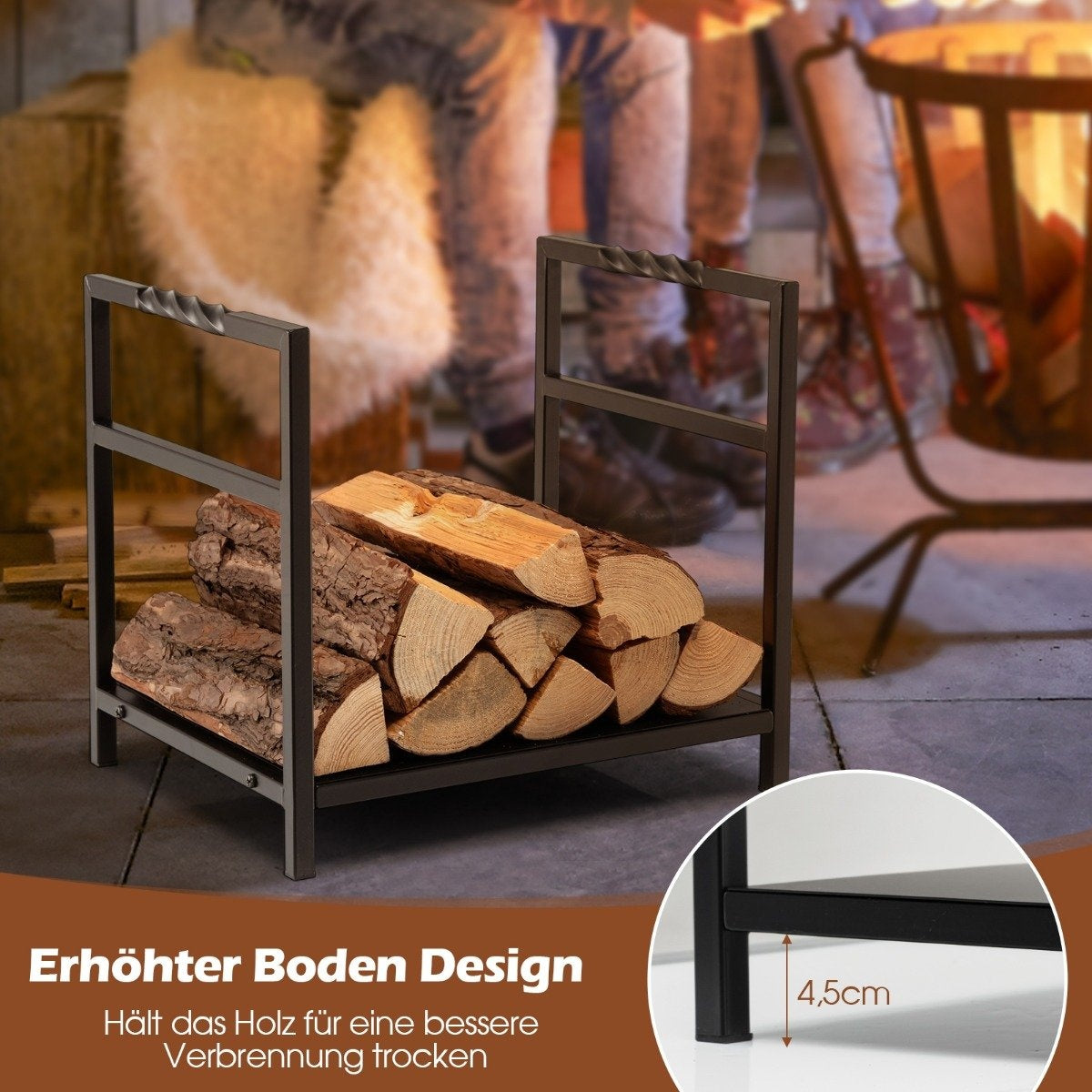 Firewood rack, firewood rack, metal firewood rack, log rack with base and handles