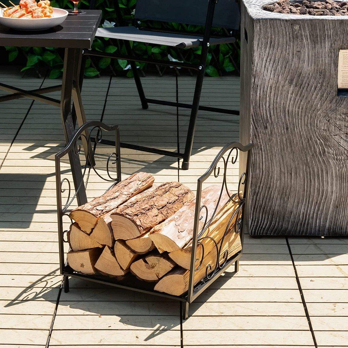 Firewood rack metal firewood rack can hold up to 60kg firewood rack 37 x 32 x 39.5 cm black