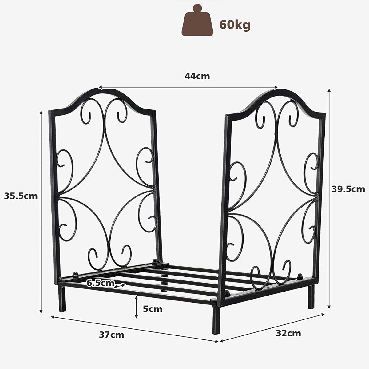 Firewood rack metal firewood rack can hold up to 60kg firewood rack 37 x 32 x 39.5 cm black