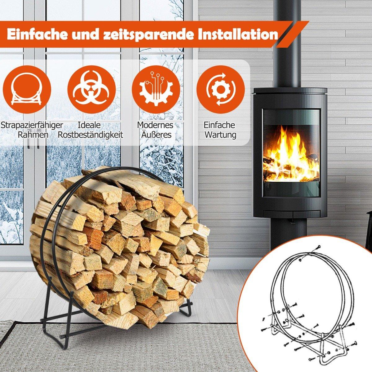 Firewood rack, pipe wood circle, firewood storage stand, easy to assemble, black