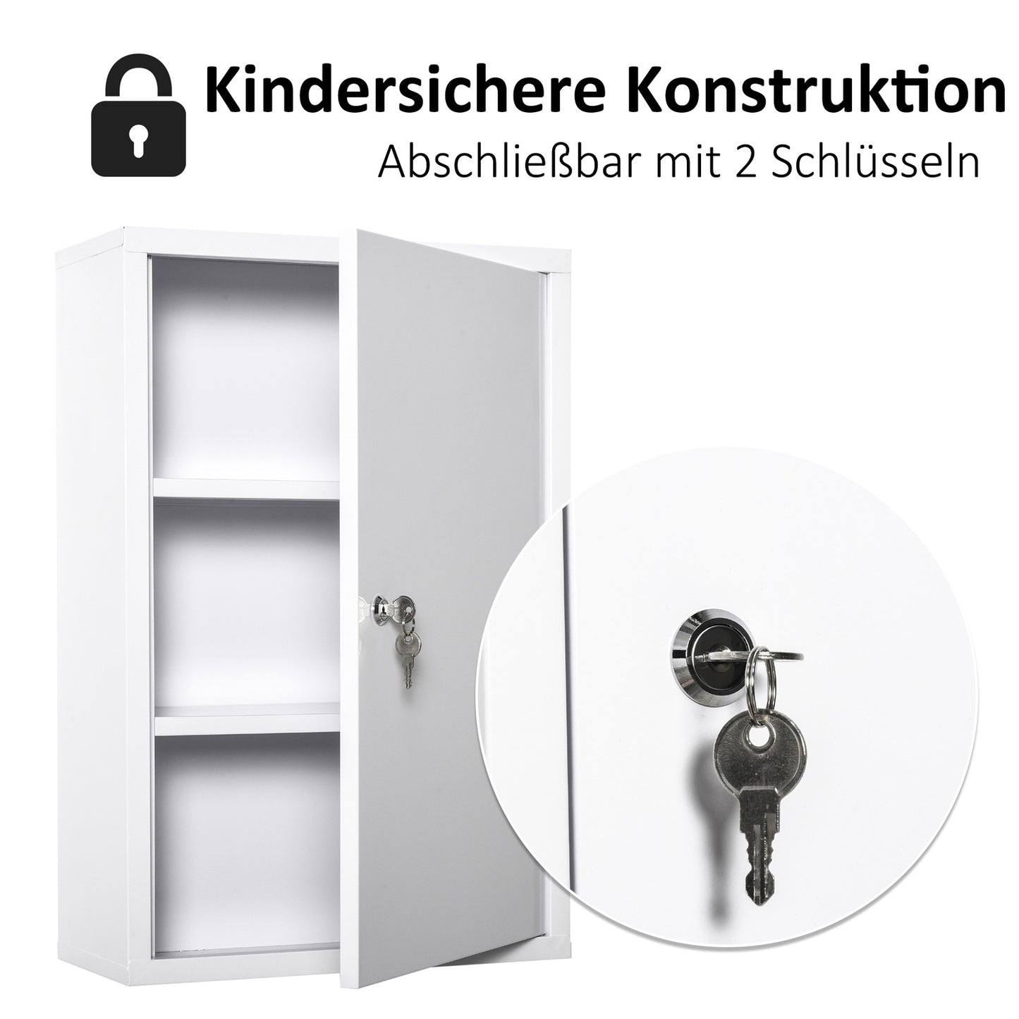 Lockable First Aid cabinet in steel, 3 compartments, 40x60 Cm