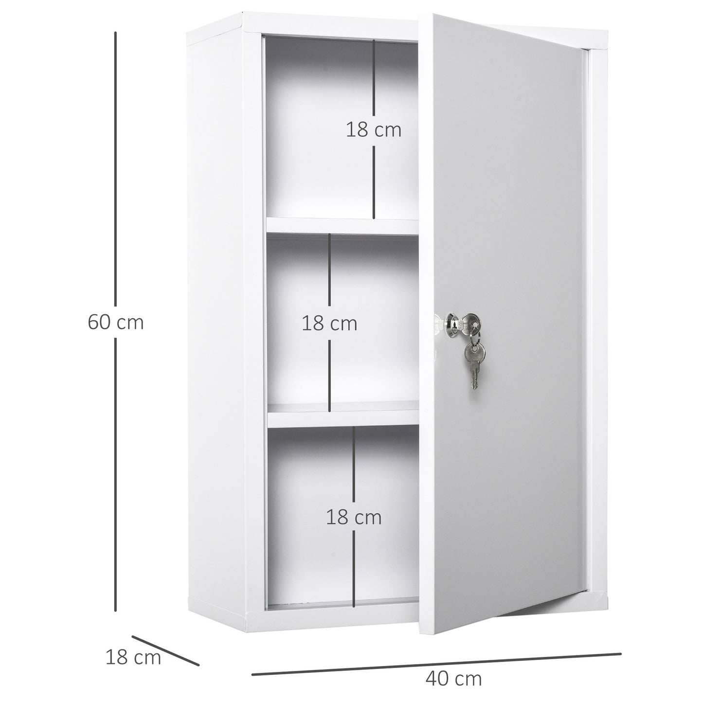 Lockable First Aid cabinet in steel, 3 compartments, 40x60 Cm
