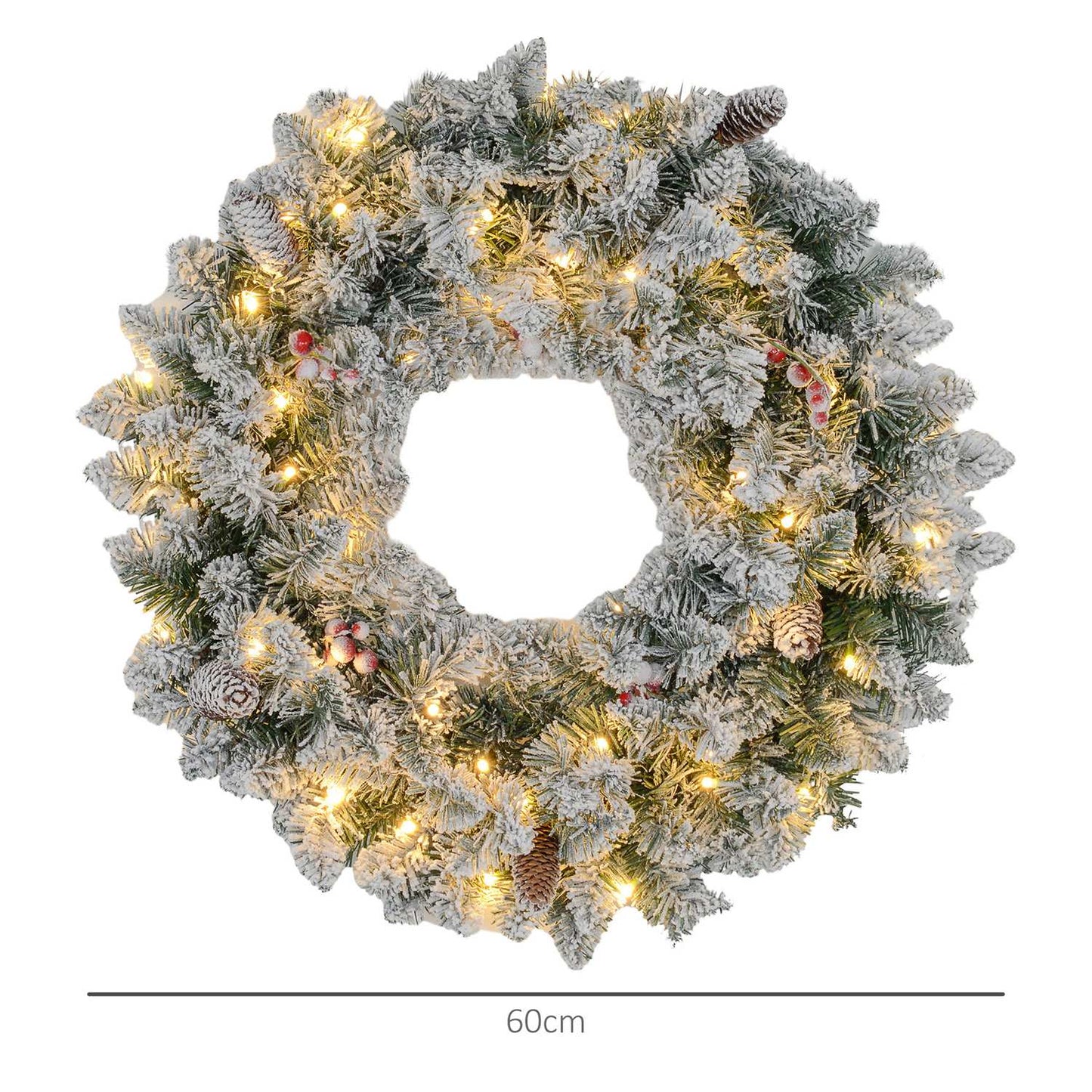 Artificial Christmas tree wreath with LED lights, 60 cm