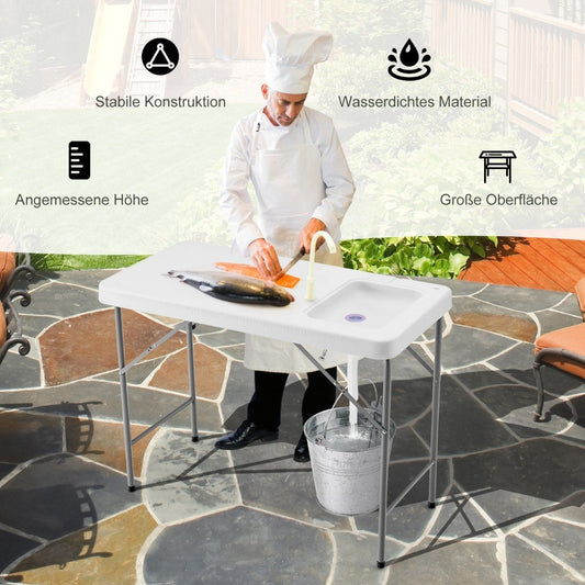 Fish Cleaning Table More Portable Fish Fillet and Hunting Station with Sink Faucet Drain Hose