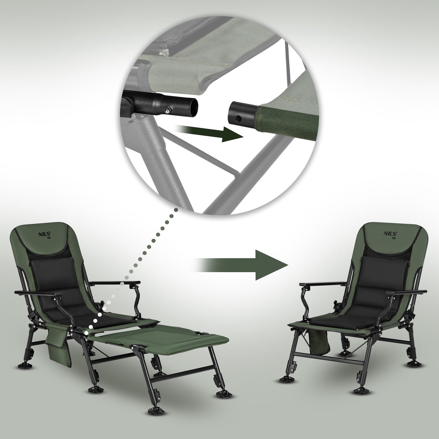 Fishing Chair With Footrest, Adjustable Backrest, 180 kg