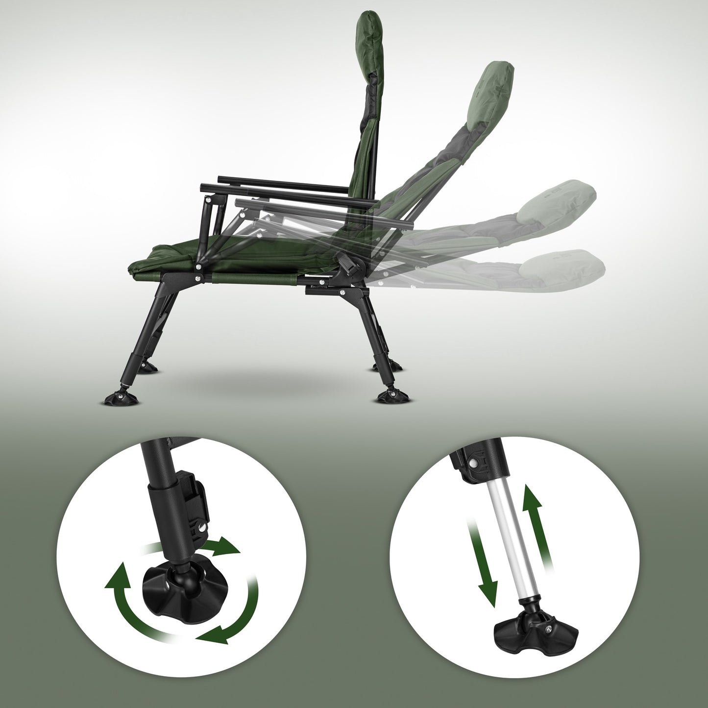 Fishing Chair With Reclining Backrest, 180 kg Steel Frame