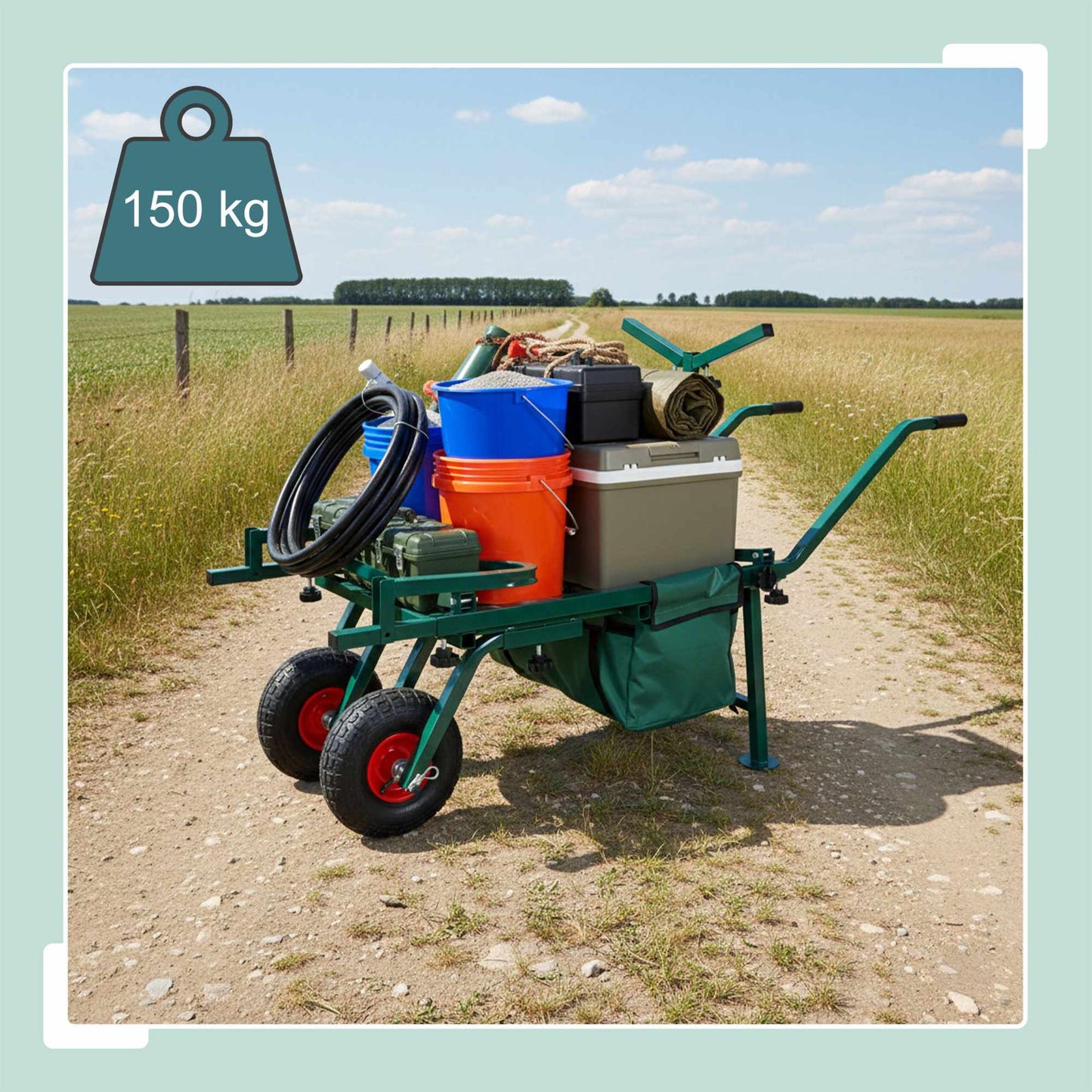 Fishing Trolley with Bag – Metal Frame, Pneumatic Tyres