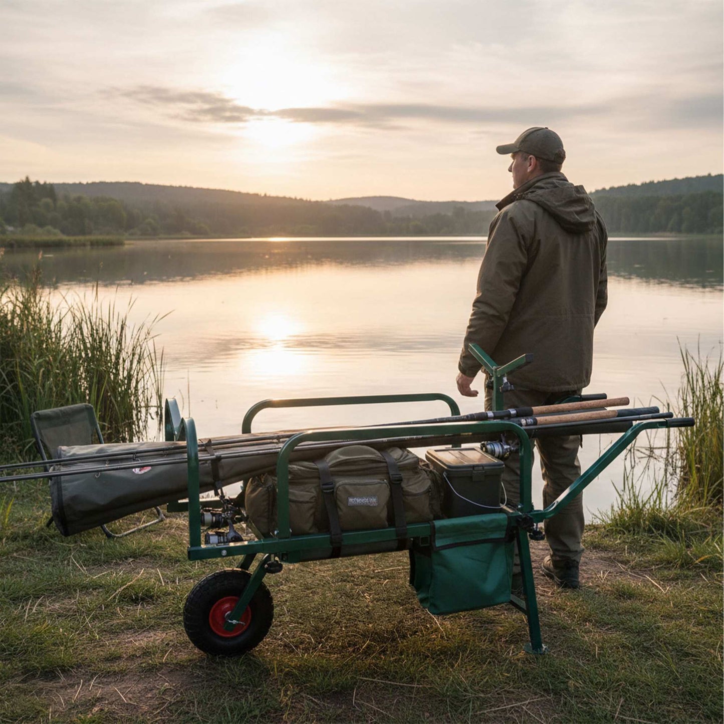 Fishing Trolley with Bag – Metal Frame, Pneumatic Tyres
